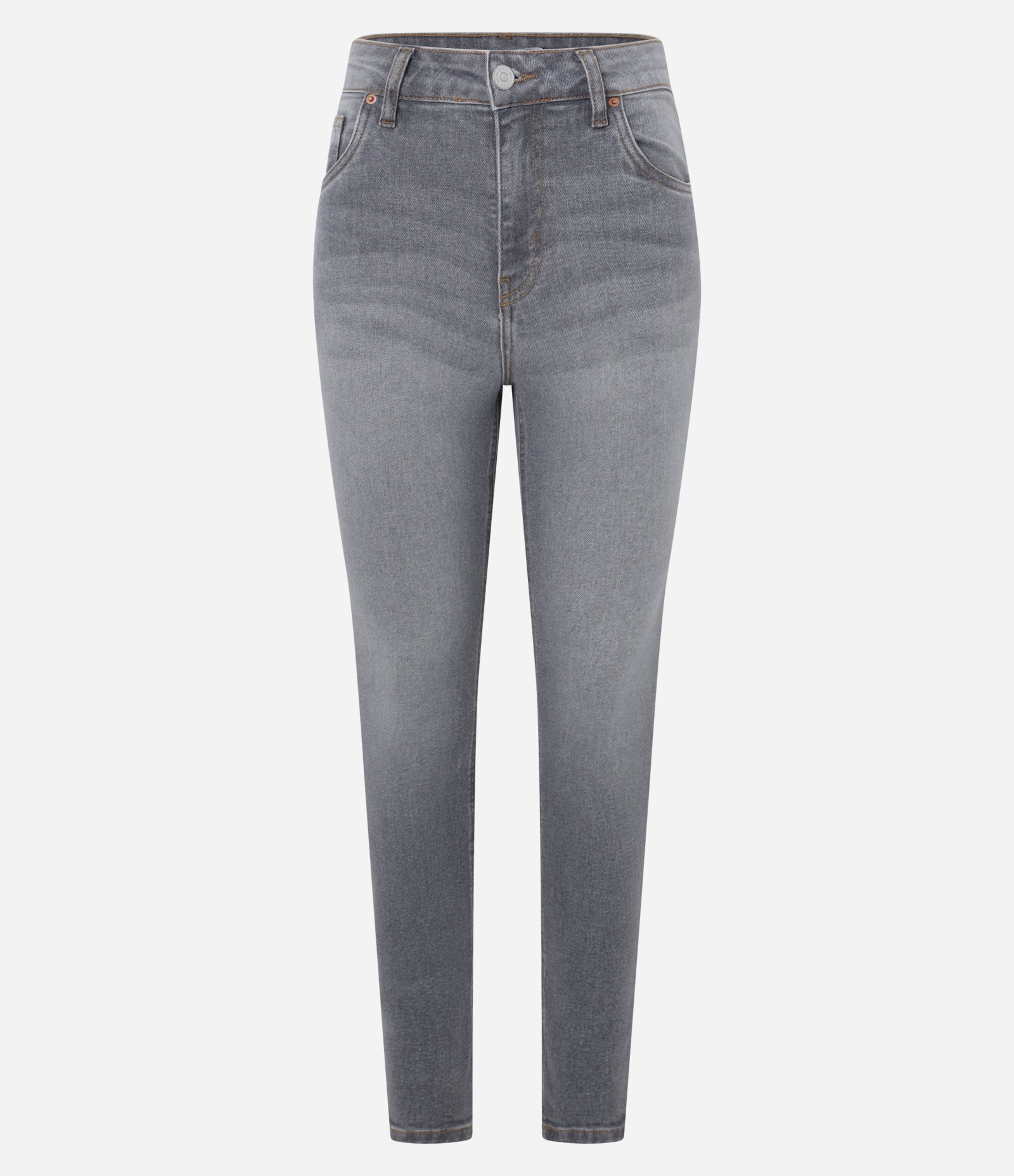 Calça Skinny em Jeans com Elastano e Cintura Alta Cinza 3