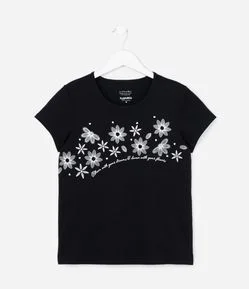 Camiseta Infantil com Estampa Floral - Tam 5 a 14 Anos
