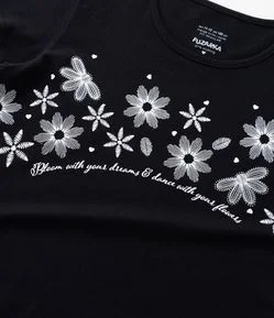 Camiseta Infantil com Estampa Floral - Tam 5 a 14 Anos