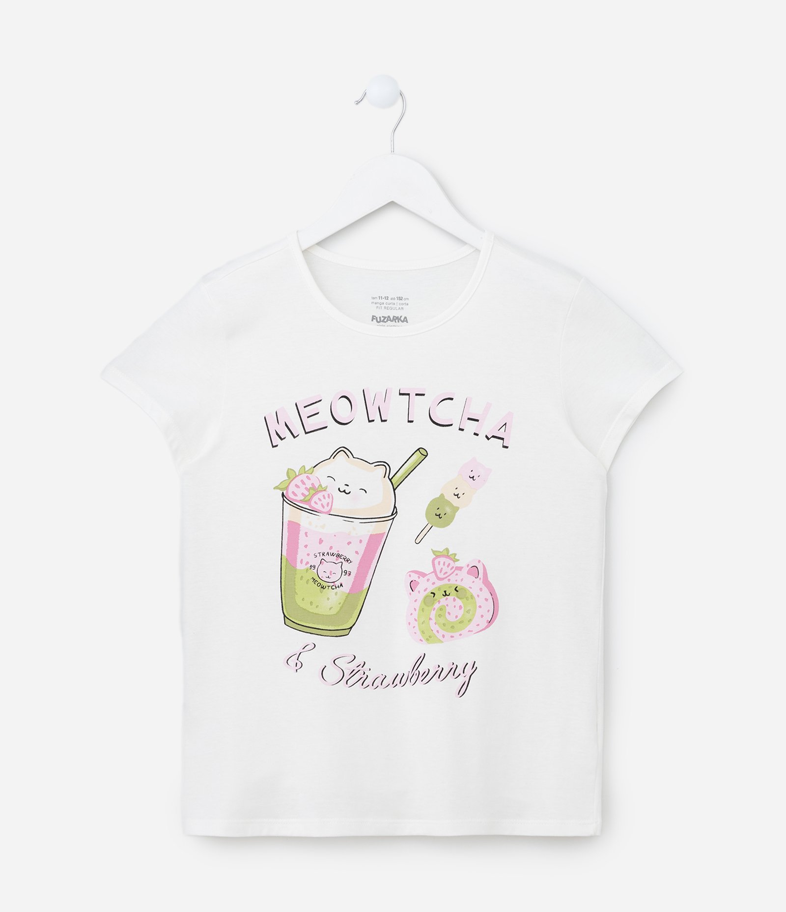 Camiseta Infantil com Estampa Gato Meowtcha - Tam 5 a 14 Anos Branco 1