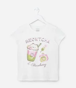 Camiseta Infantil com Estampa Gato Meowtcha - Tam 5 a 14 Anos