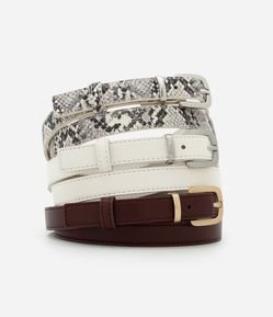 Kit 03 Cintos Finos em PU com Estampa Animal Print