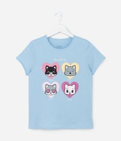Camiseta Infantil com Estampa Gatinhos - Tam 5 a 14 Anos
