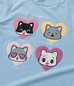 Camiseta Infantil com Estampa Gatinhos - Tam 5 a 14 Anos