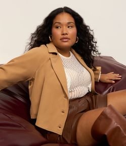 Trench Coat Curto em Gabardine Curve & Plus Size