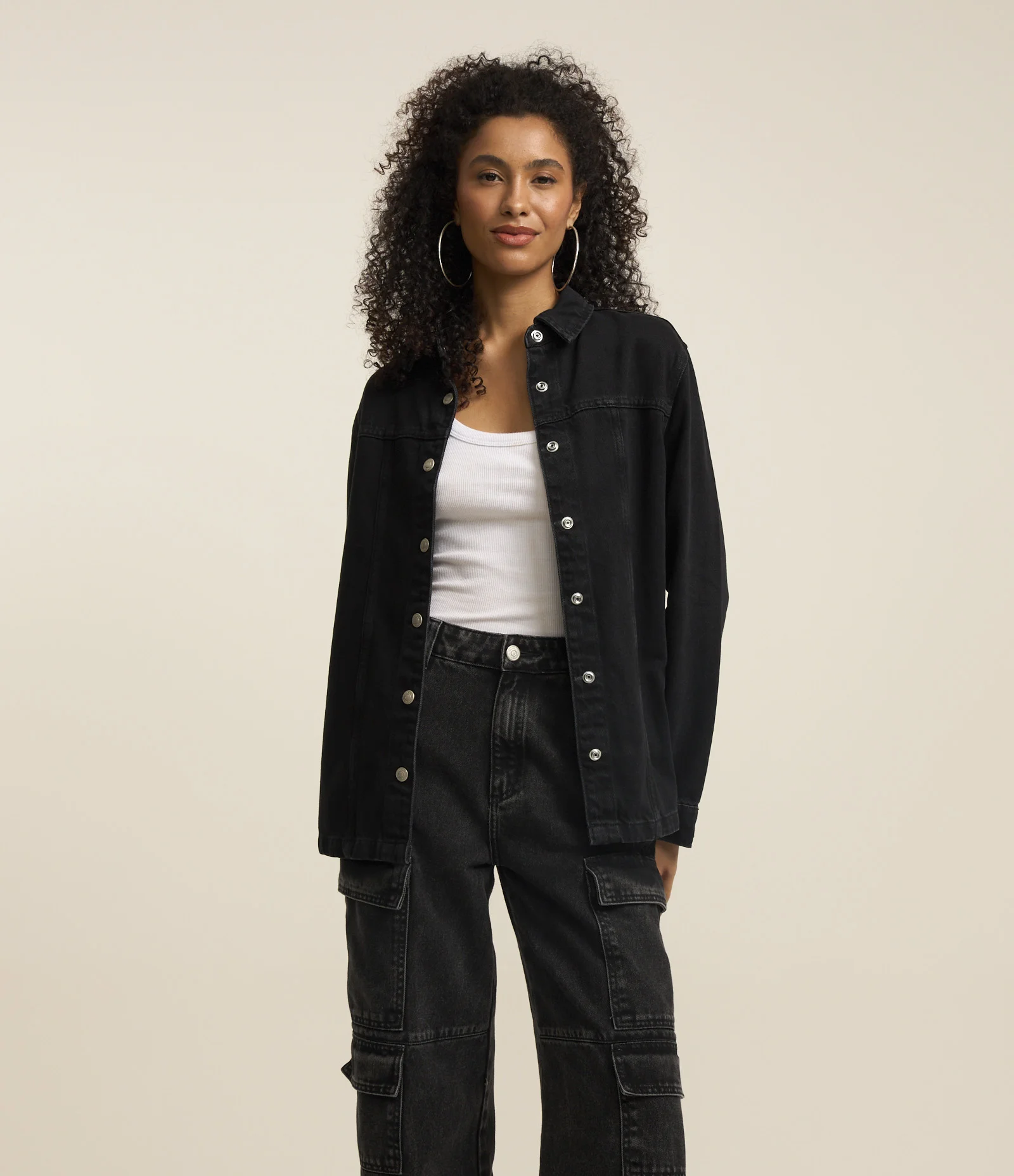 Camisa Jeans com Recorte e Botões Frontais Azul Escuro 1