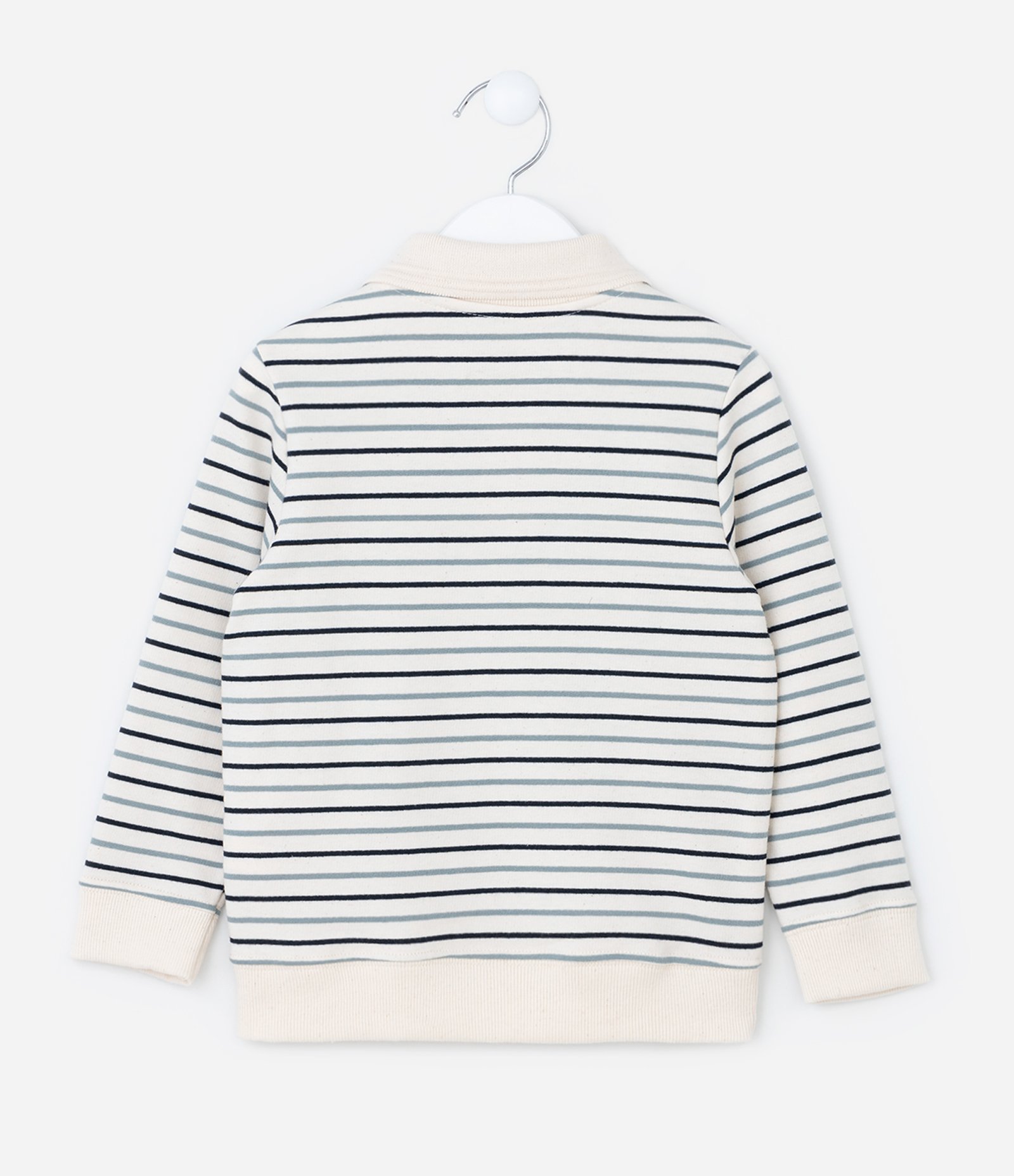 Camiseta Infantil em Moletom com Gola Polo e Listras Fio Tinto - Tam 1 a 5 Anos Off White/Verde/Azul 2