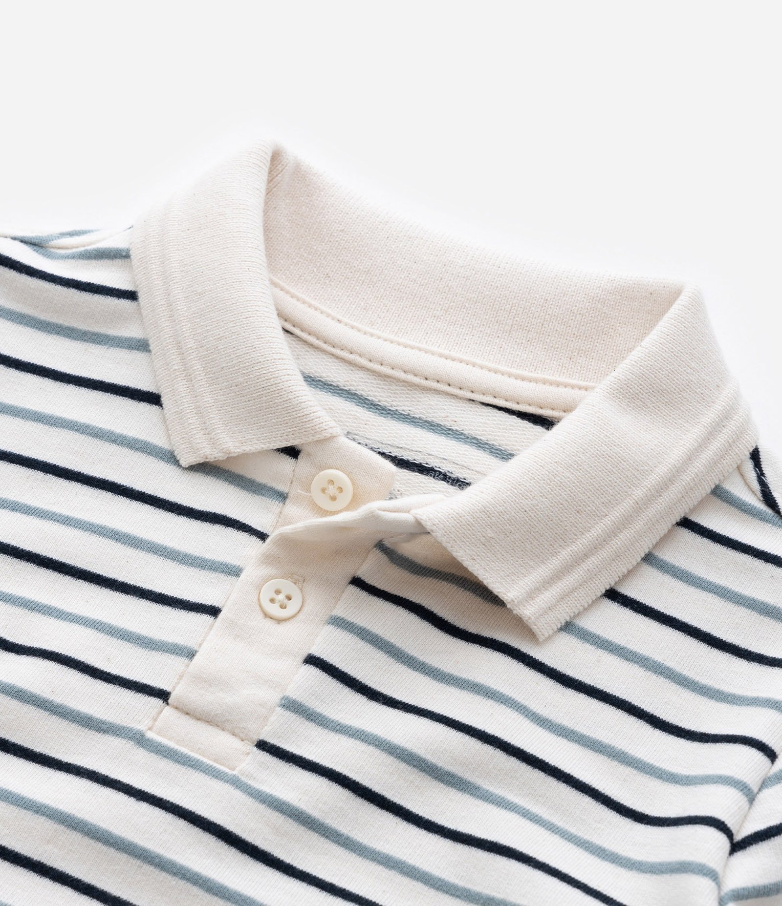 Camiseta Infantil em Moletom com Gola Polo e Listras Fio Tinto - Tam 1 a 5 Anos Off White/Verde/Azul 5