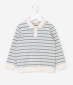 Camiseta Infantil em Moletom com Gola Polo e Listras Fio Tinto - Tam 1 a 5 Anos