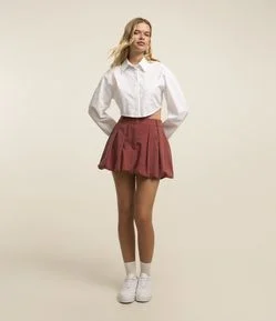 Saia Curta Balonê em Alfaiataria com Cintura Média