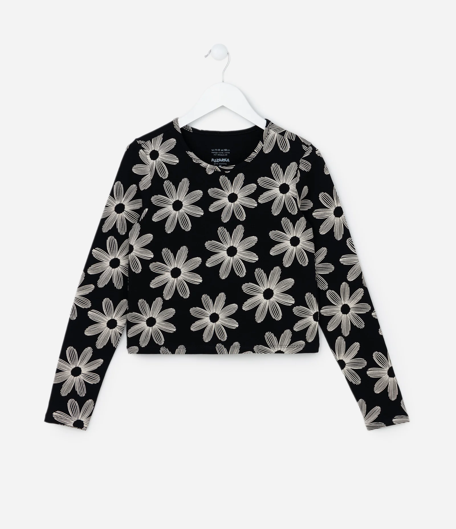 Camiseta Curta Infantil com Estampa Floral - Tam 5 a 14 Anos Preto 1