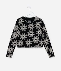 Camiseta Curta Infantil com Estampa Floral - Tam 5 a 14 Anos