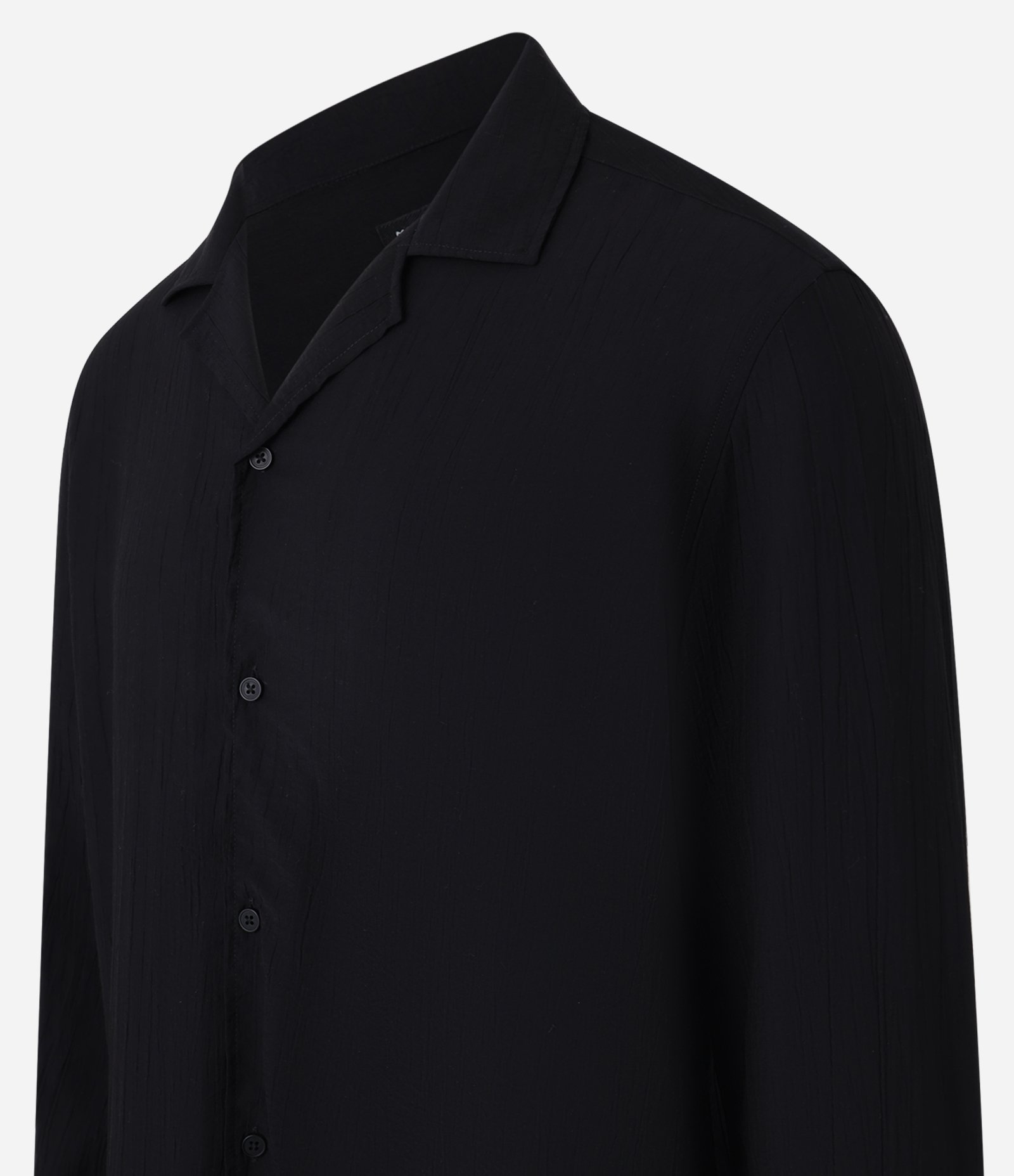 Camisa Comfort Acetinada com Efeito Amassado Preto 8