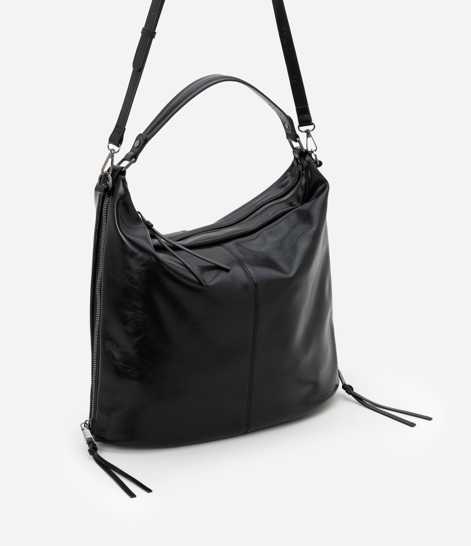 Bolsa Hobo Grande com Expansão Lateral de Zíper Preto 2