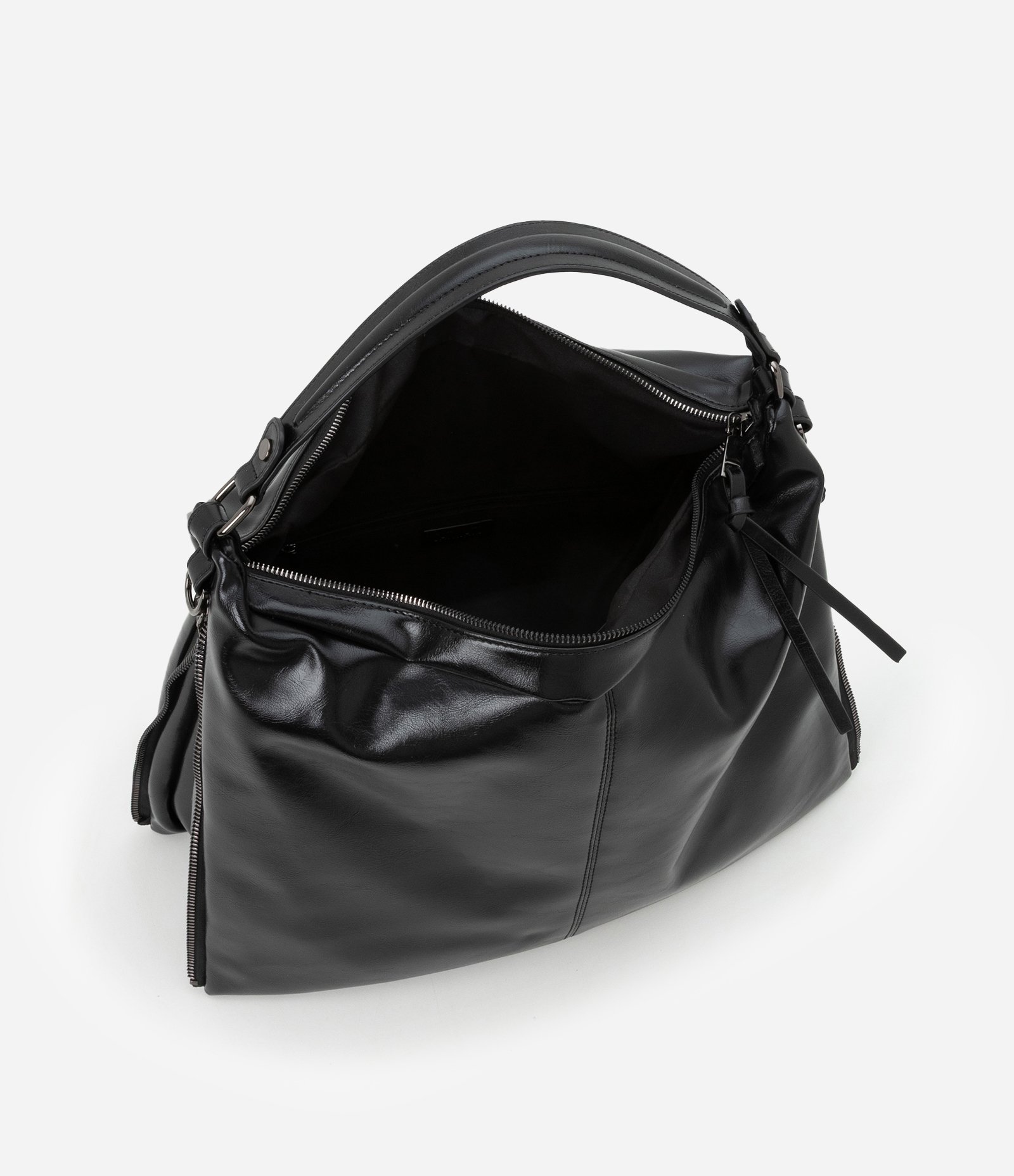 Bolsa Hobo Grande com Expansão Lateral de Zíper Preto 6