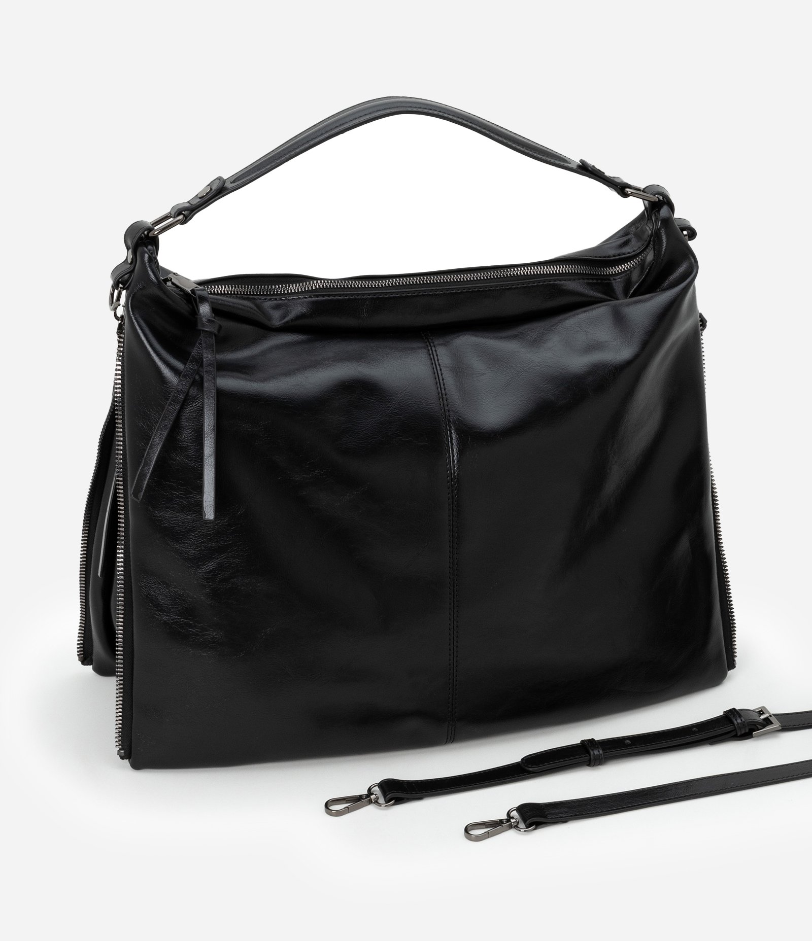 Bolsa Hobo Grande com Expansão Lateral de Zíper Preto 7