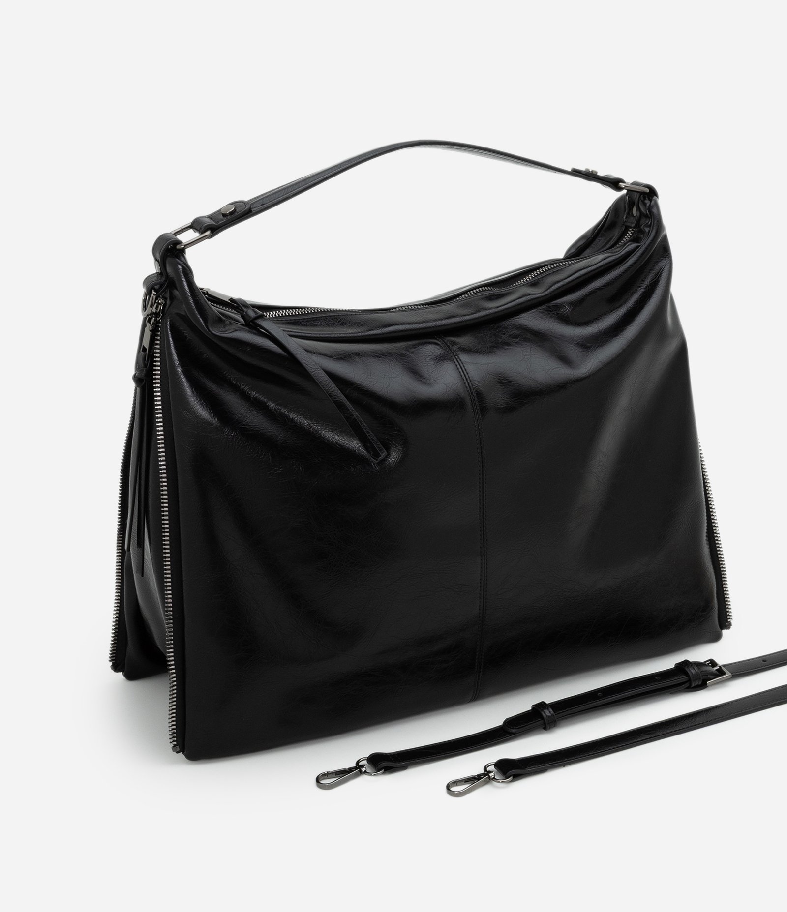 Bolsa Hobo Grande com Expansão Lateral de Zíper Preto 8