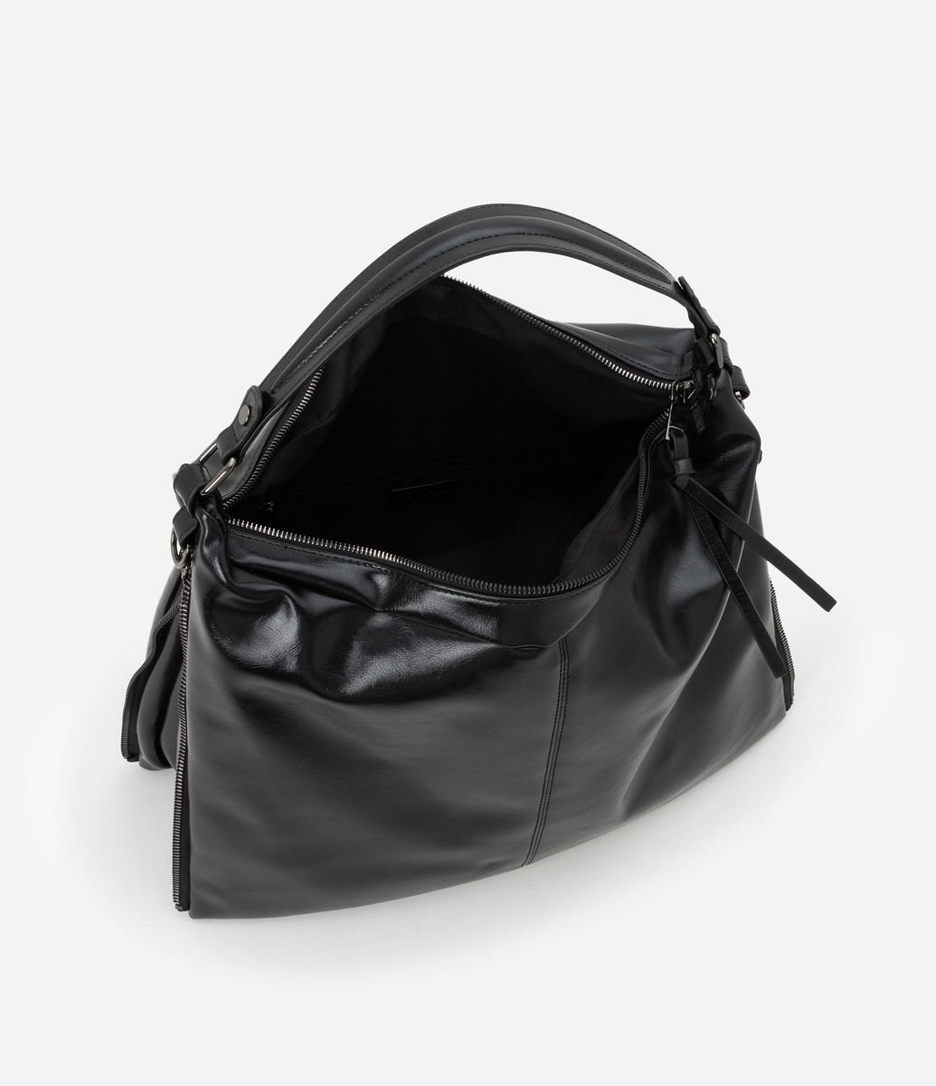Bolsa Hobo Grande com Expansão Lateral de Zíper Preto