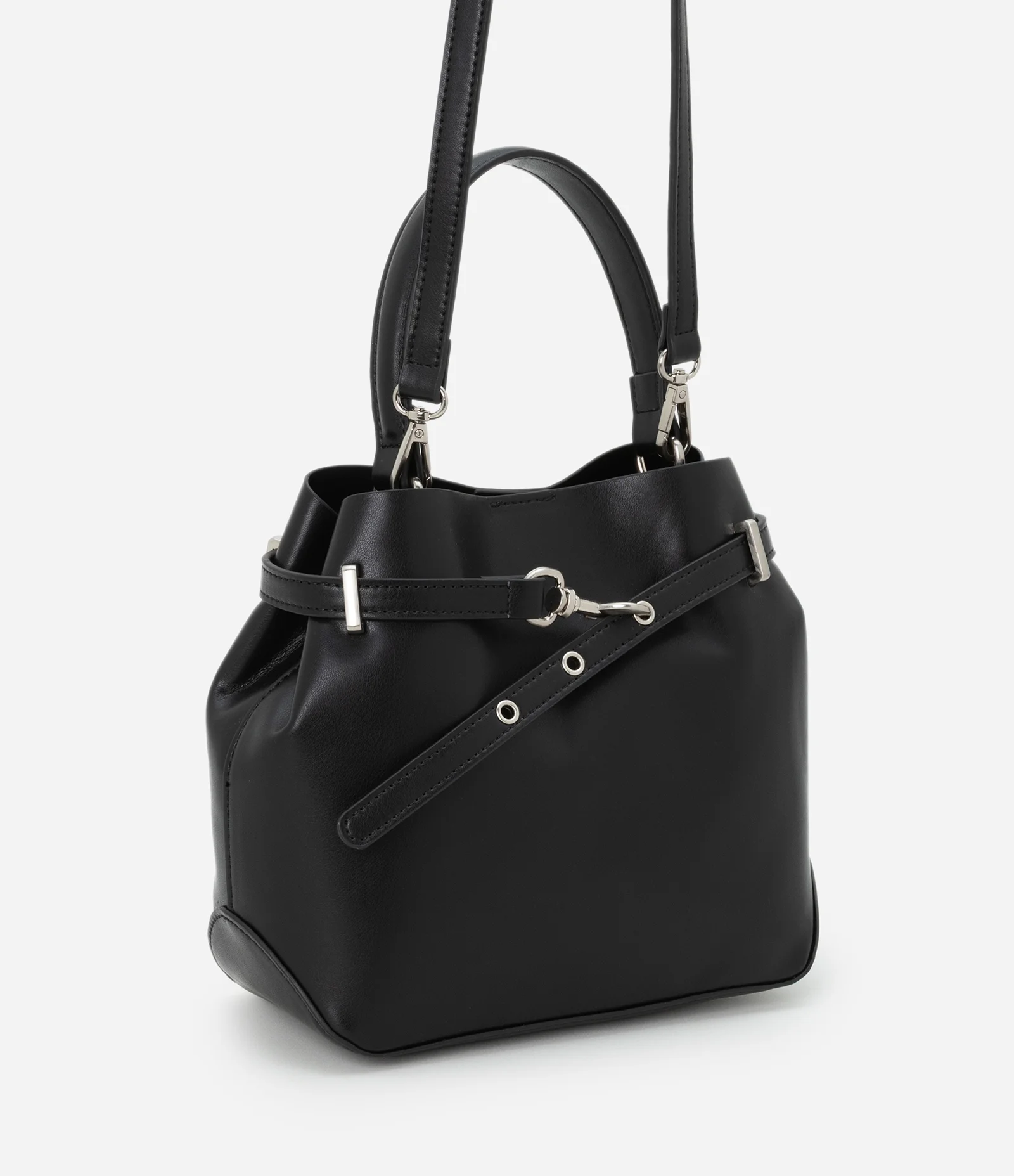 Bolsa Bucket Pequena em PU com Detalhe de Fivela Preto 2