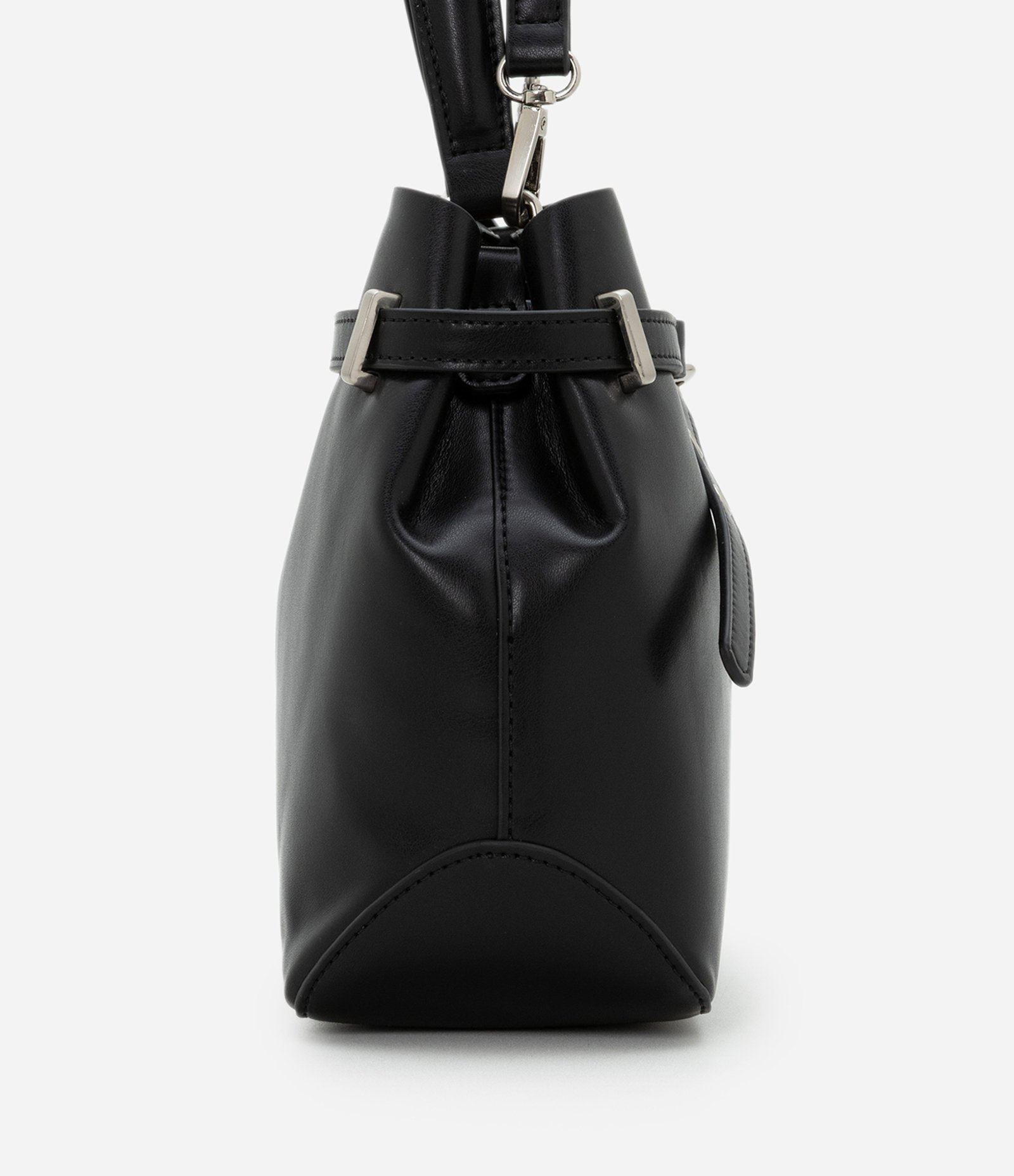 Bolsa Bucket Pequena em PU com Detalhe de Fivela Preto 3