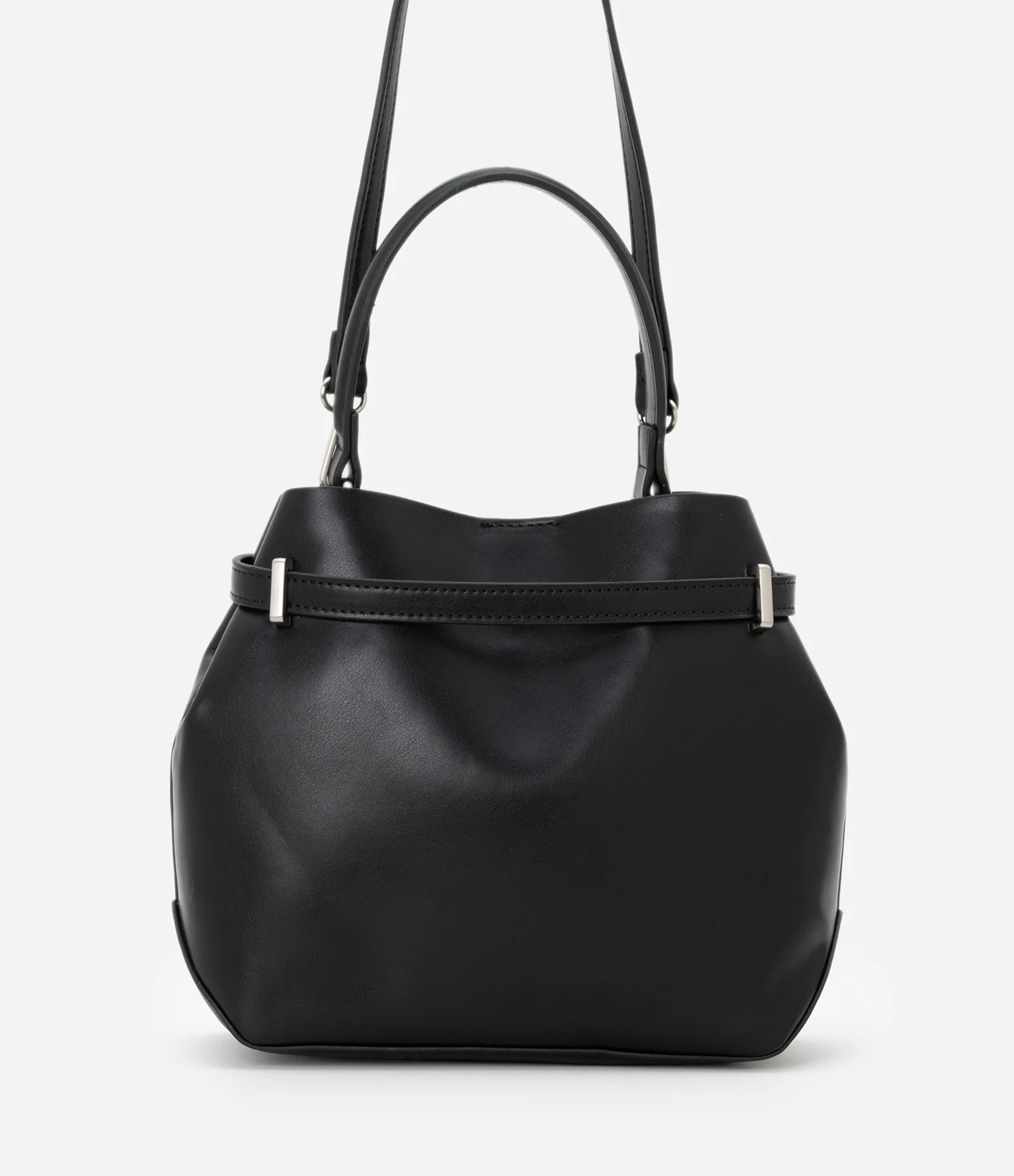 Bolsa Bucket Pequena em PU com Detalhe de Fivela Preto 4