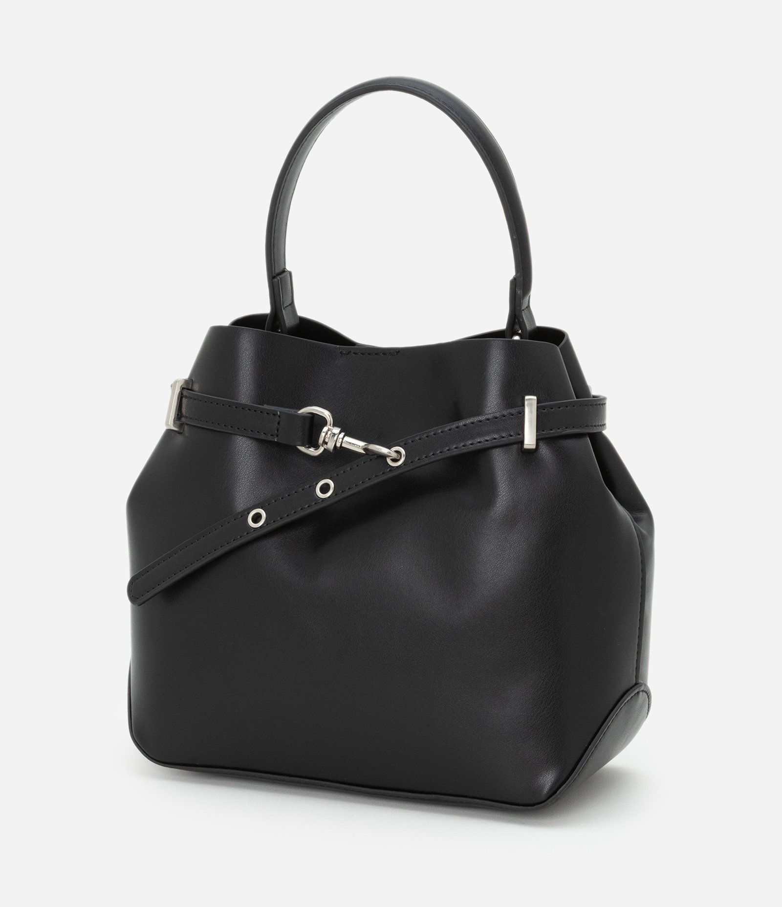 Bolsa Bucket Pequena em PU com Detalhe de Fivela Preto 5