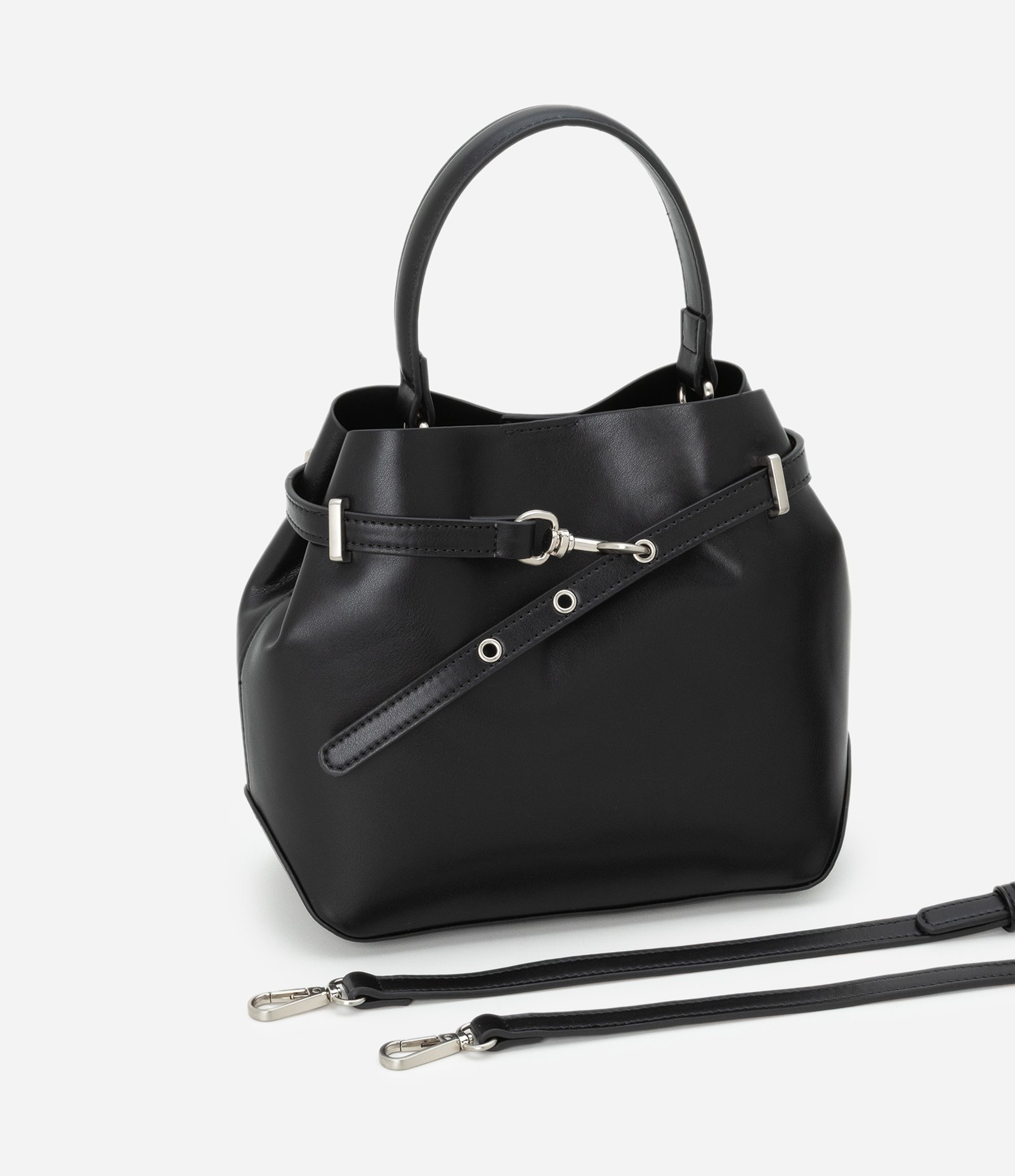 Bolsa Bucket Pequena em PU com Detalhe de Fivela Preto 7