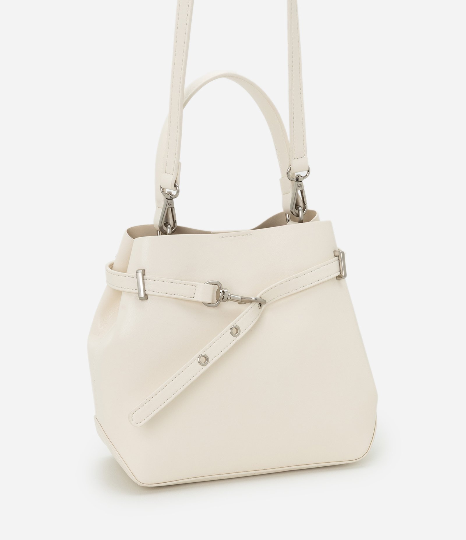 Bolsa Bucket Pequena em PU com Detalhe de Fivela Off White 2