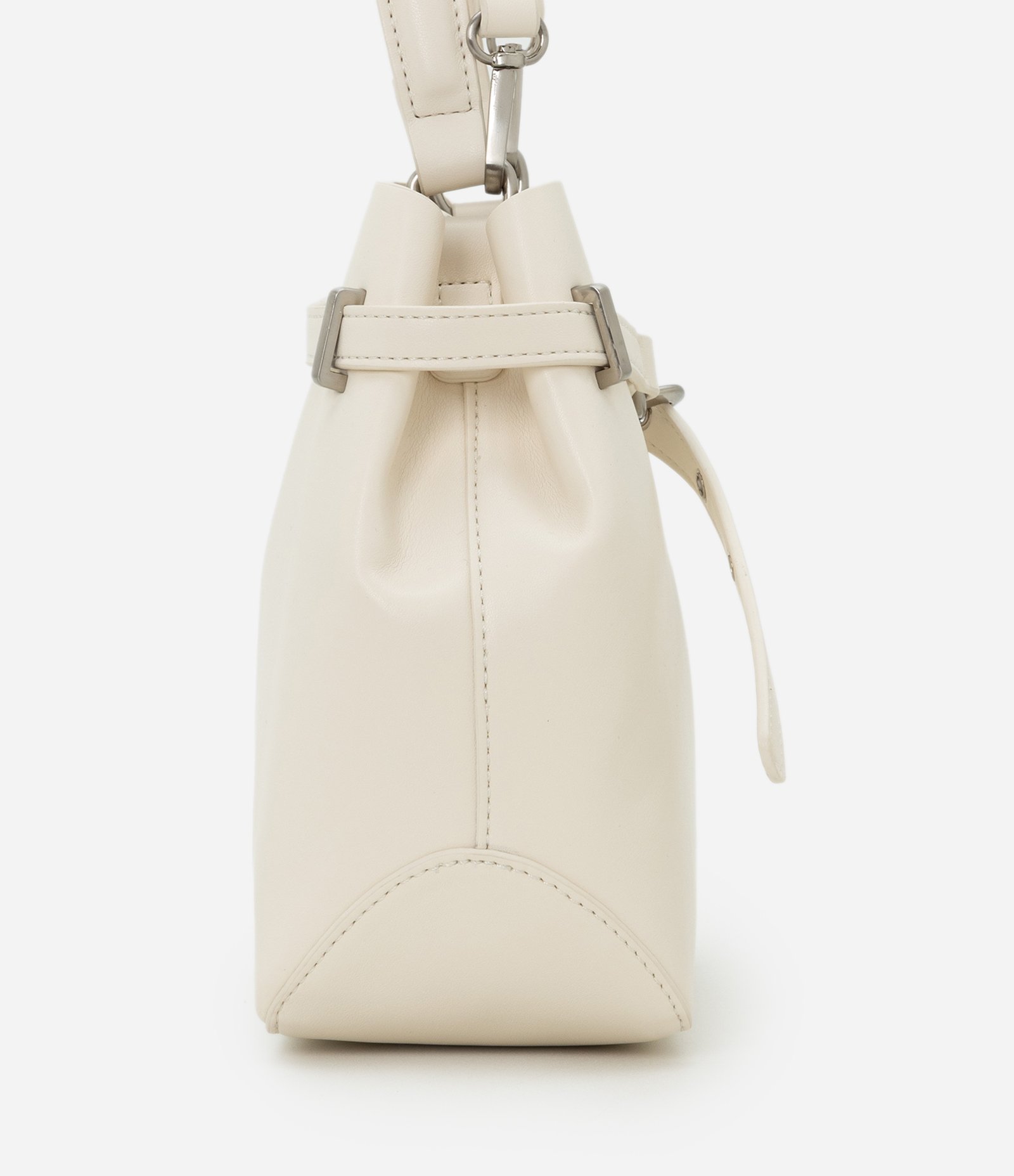 Bolsa Bucket Pequena em PU com Detalhe de Fivela Off White 3
