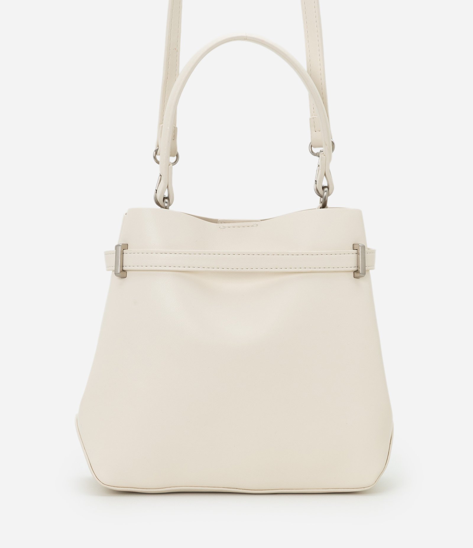 Bolsa Bucket Pequena em PU com Detalhe de Fivela Off White 4