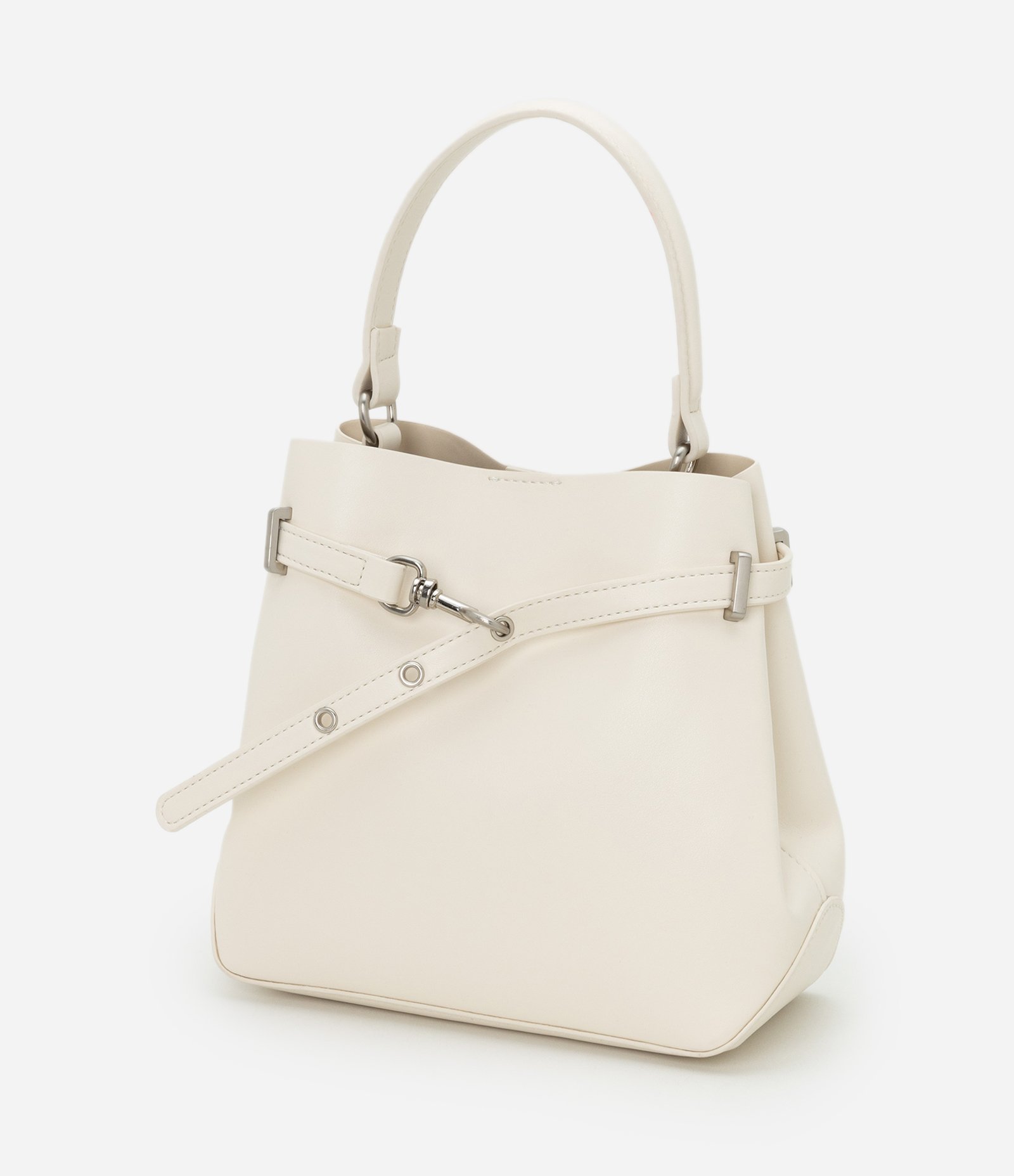 Bolsa Bucket Pequena em PU com Detalhe de Fivela Off White 5