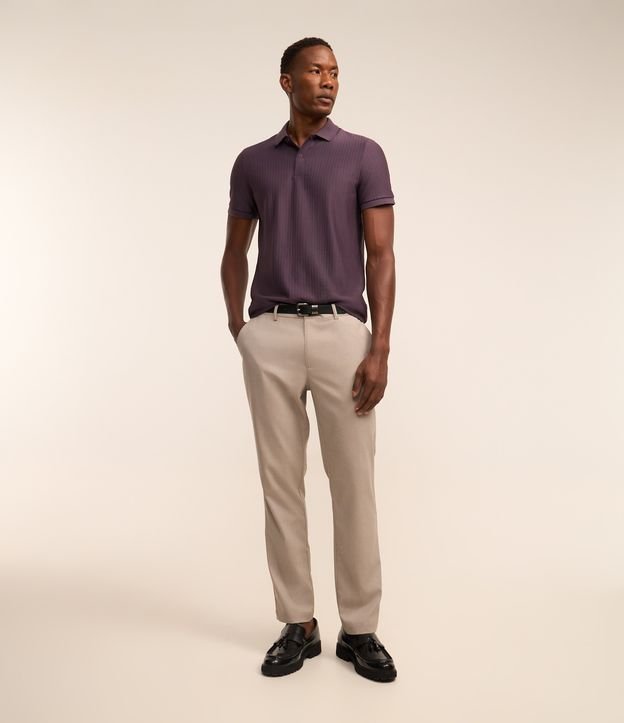 Camisa Polo Slim com Textura Vertical Listrada