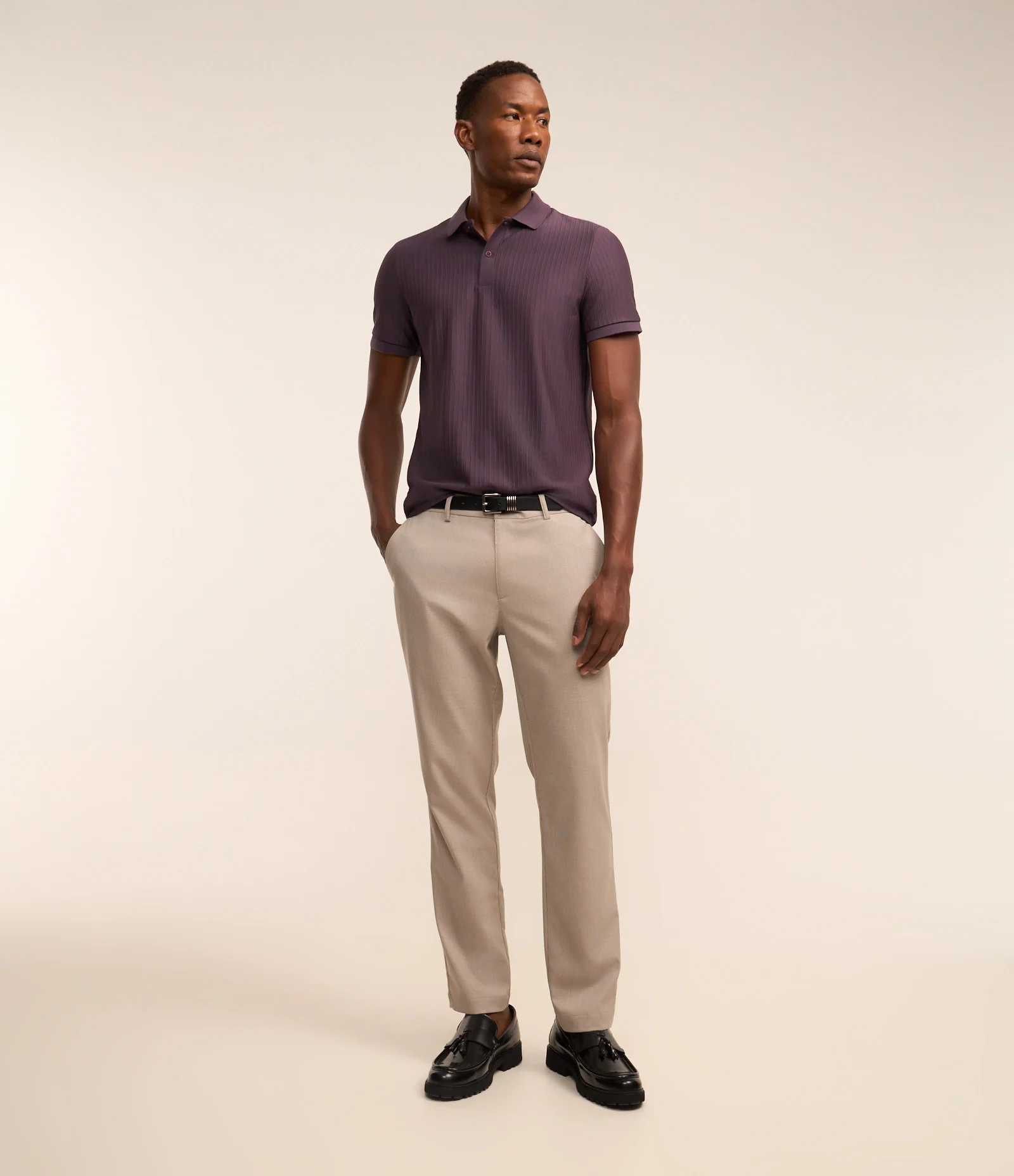 Camisa Polo Slim com Textura Vertical Listrada Roxo 2