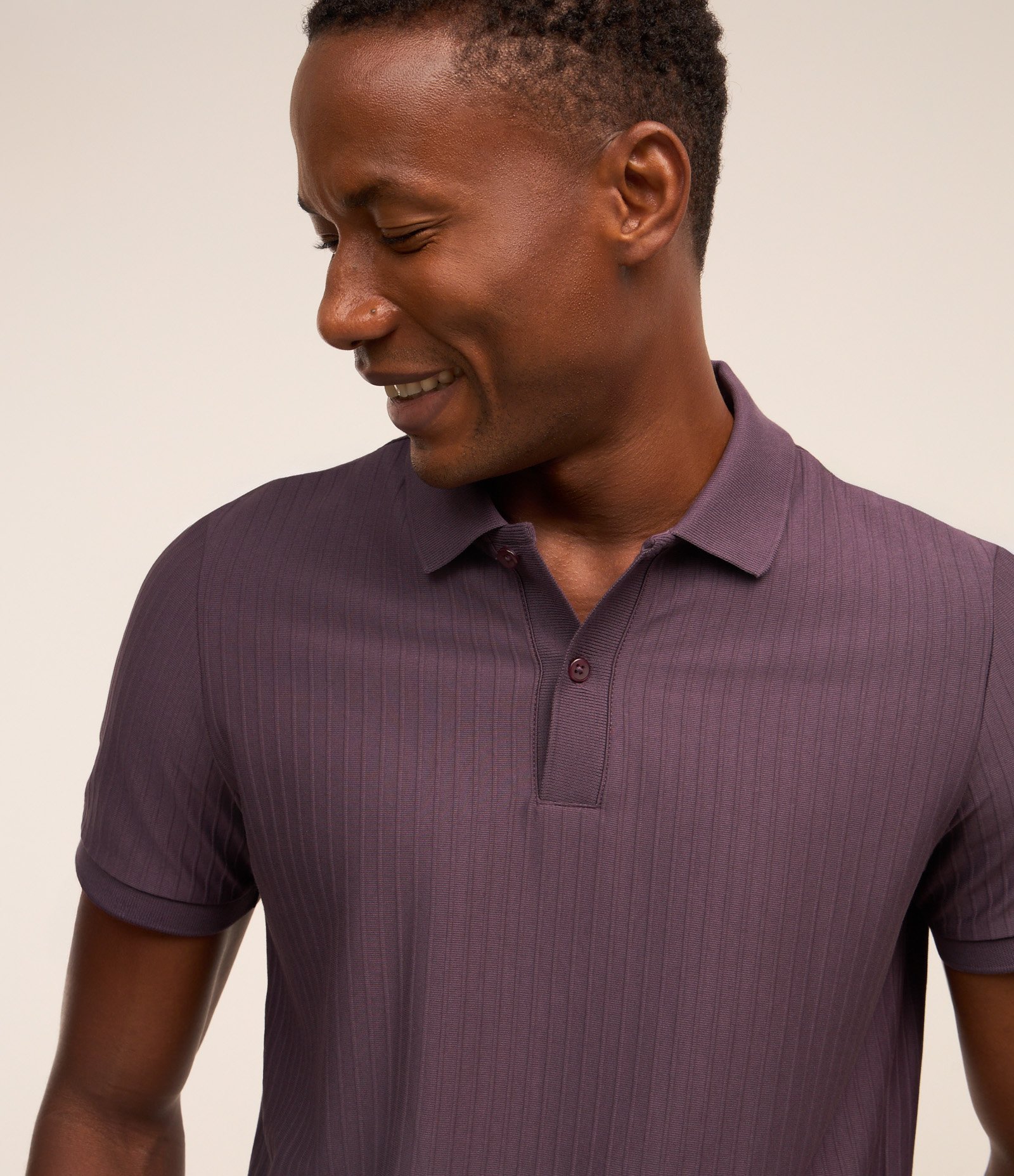 Camisa Polo Slim com Textura Vertical Listrada Roxo 4