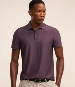 Camisa Polo Slim com Textura Vertical Listrada