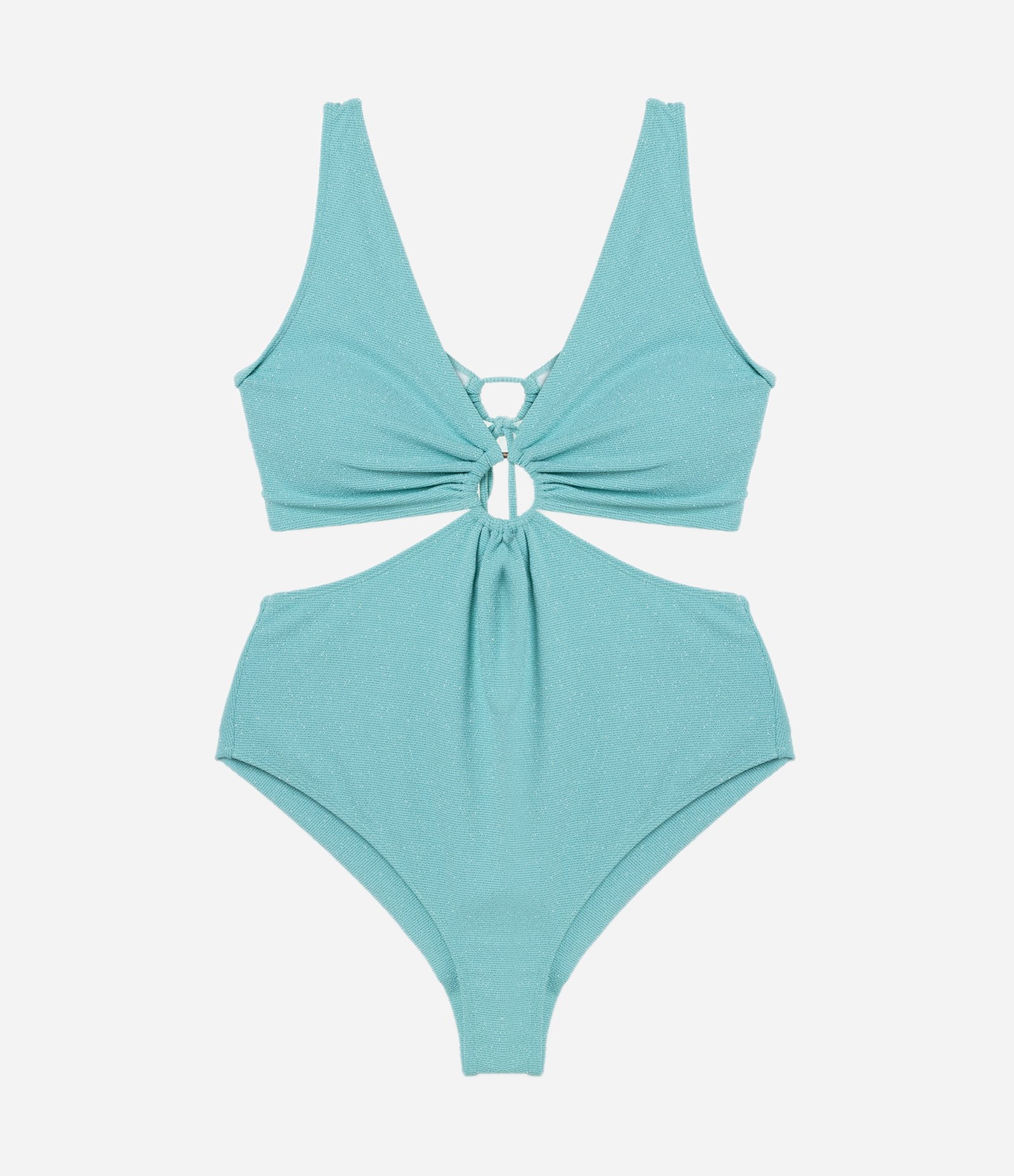 Maiô em Poliamida com Fio Metalizado e Aro Curve & Plus Size Verde Turquesa 7