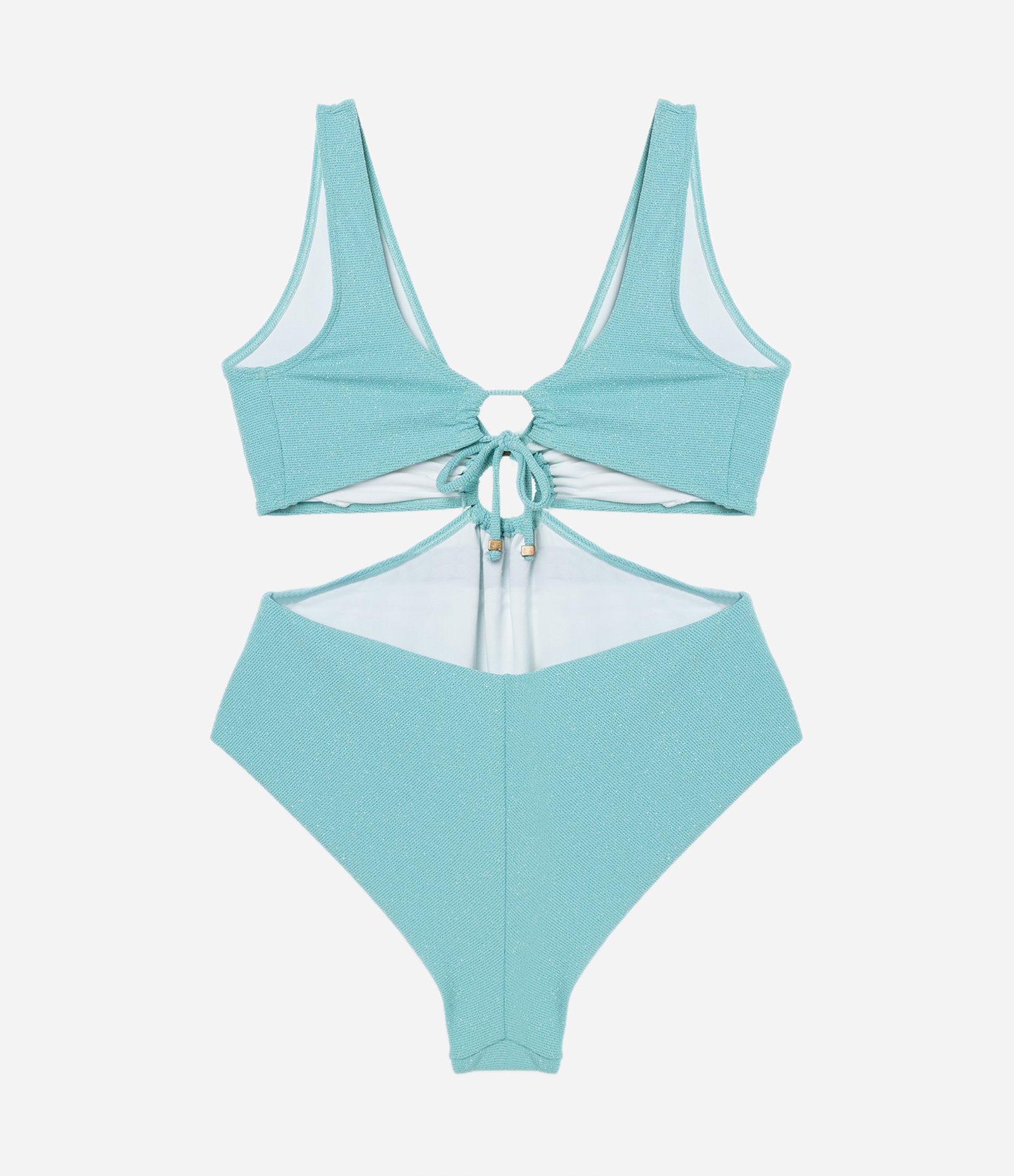 Maiô em Poliamida com Fio Metalizado e Aro Curve & Plus Size Verde Turquesa 8