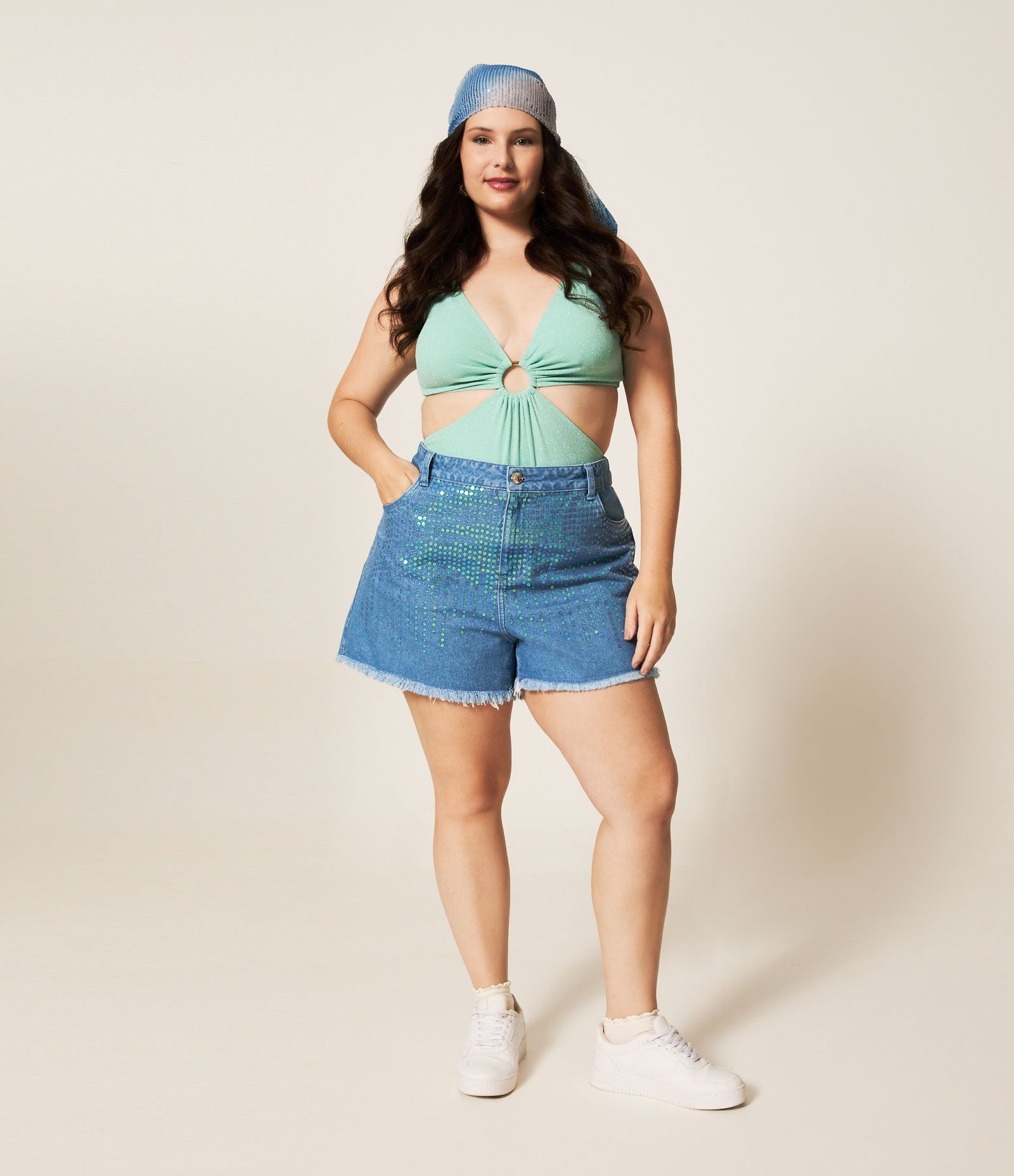 Maiô em Poliamida com Fio Metalizado e Aro Curve & Plus Size Verde Turquesa 3