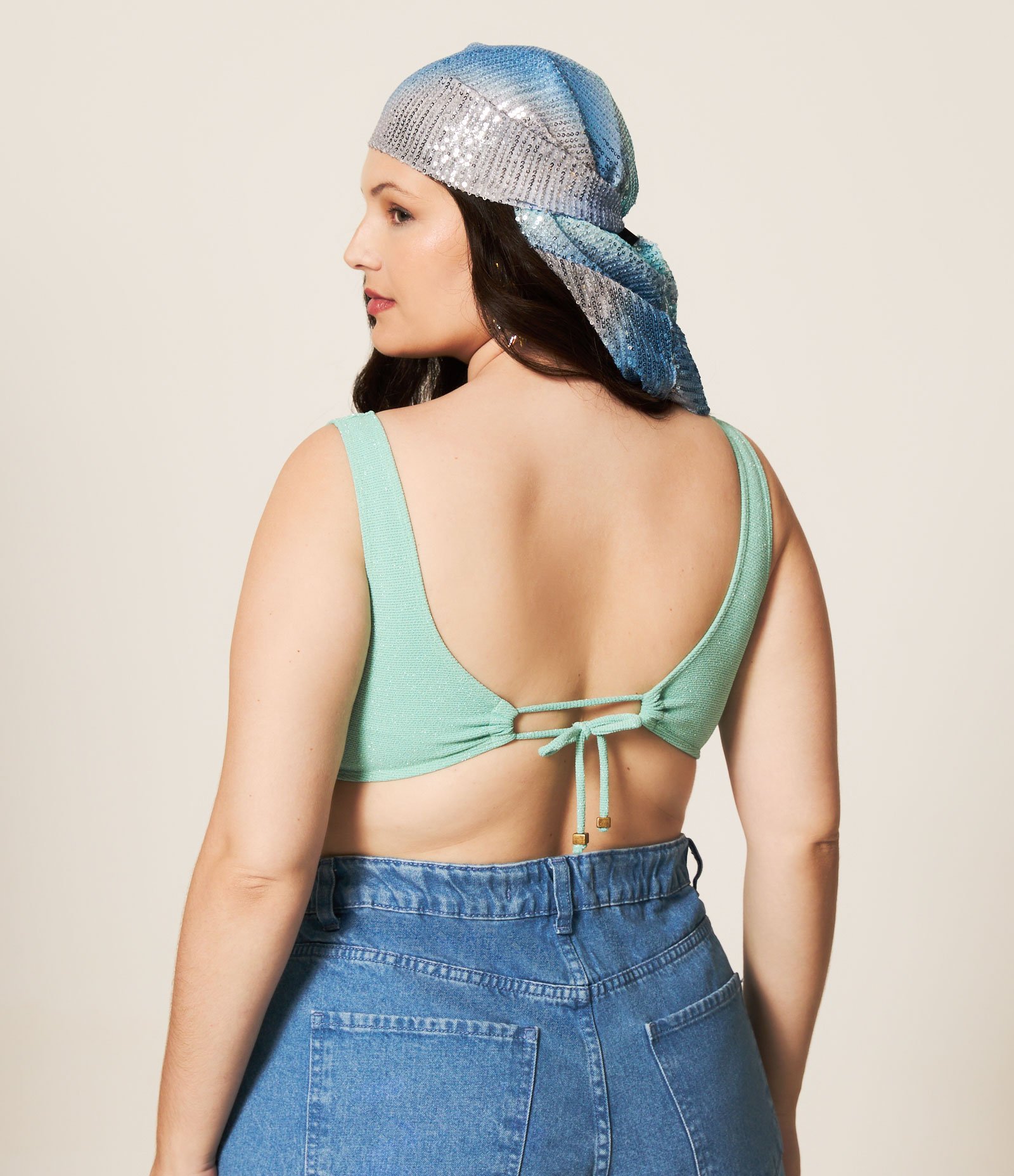 Maiô em Poliamida com Fio Metalizado e Aro Curve & Plus Size Verde Turquesa 4