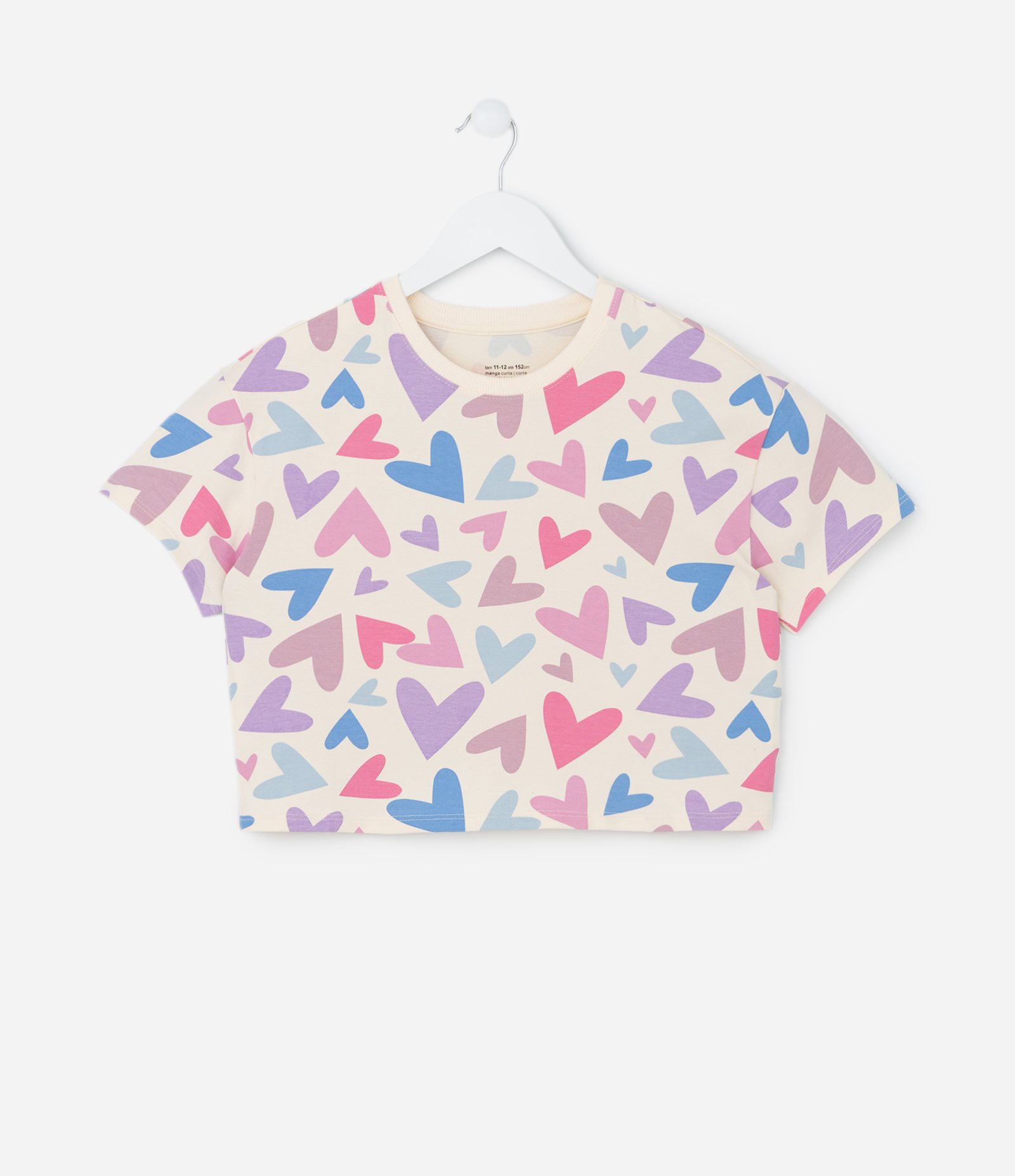 Camiseta Curta Infantil com Estampa Corações - Tam 5 a 14 Anos Multicores 1