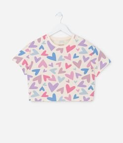 Camiseta Curta Infantil com Estampa Corações - Tam 5 a 14 Anos