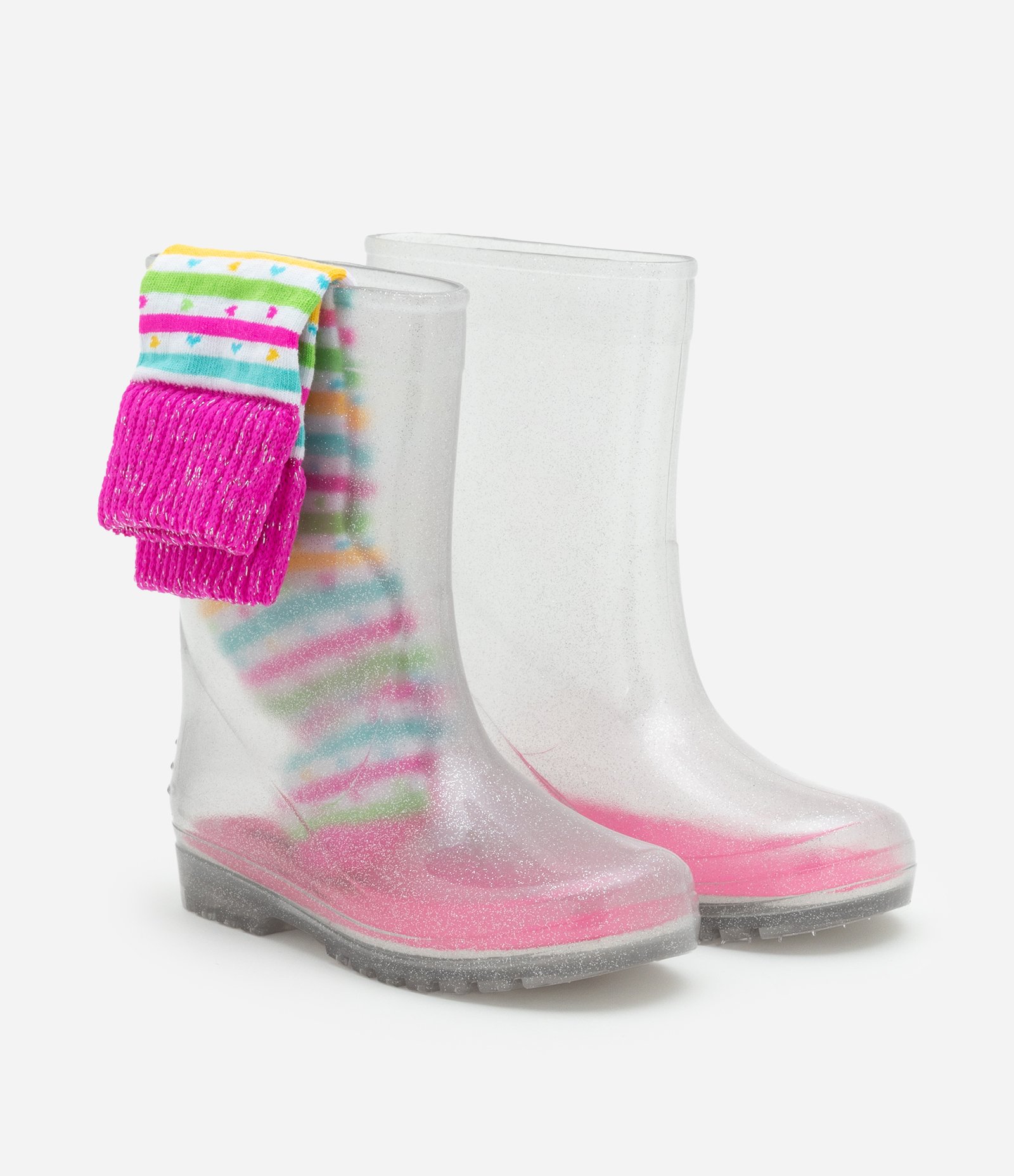 Bota Galocha Infantil em Glitter com Meia Colorida - Tam 25/26 ao 31/32 Transparente 1