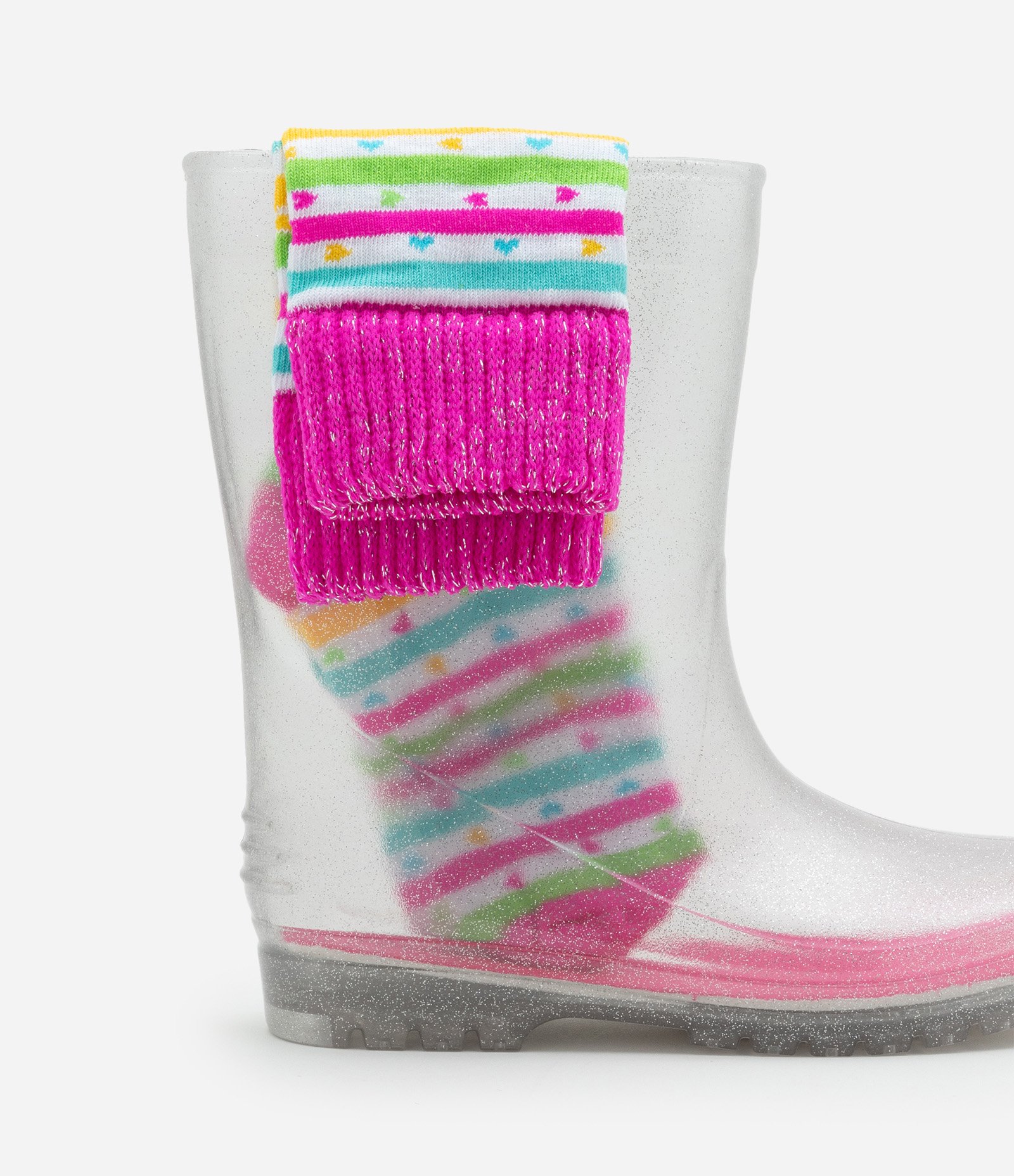 Bota Galocha Infantil em Glitter com Meia Colorida - Tam 25/26 ao 31/32 Transparente 6