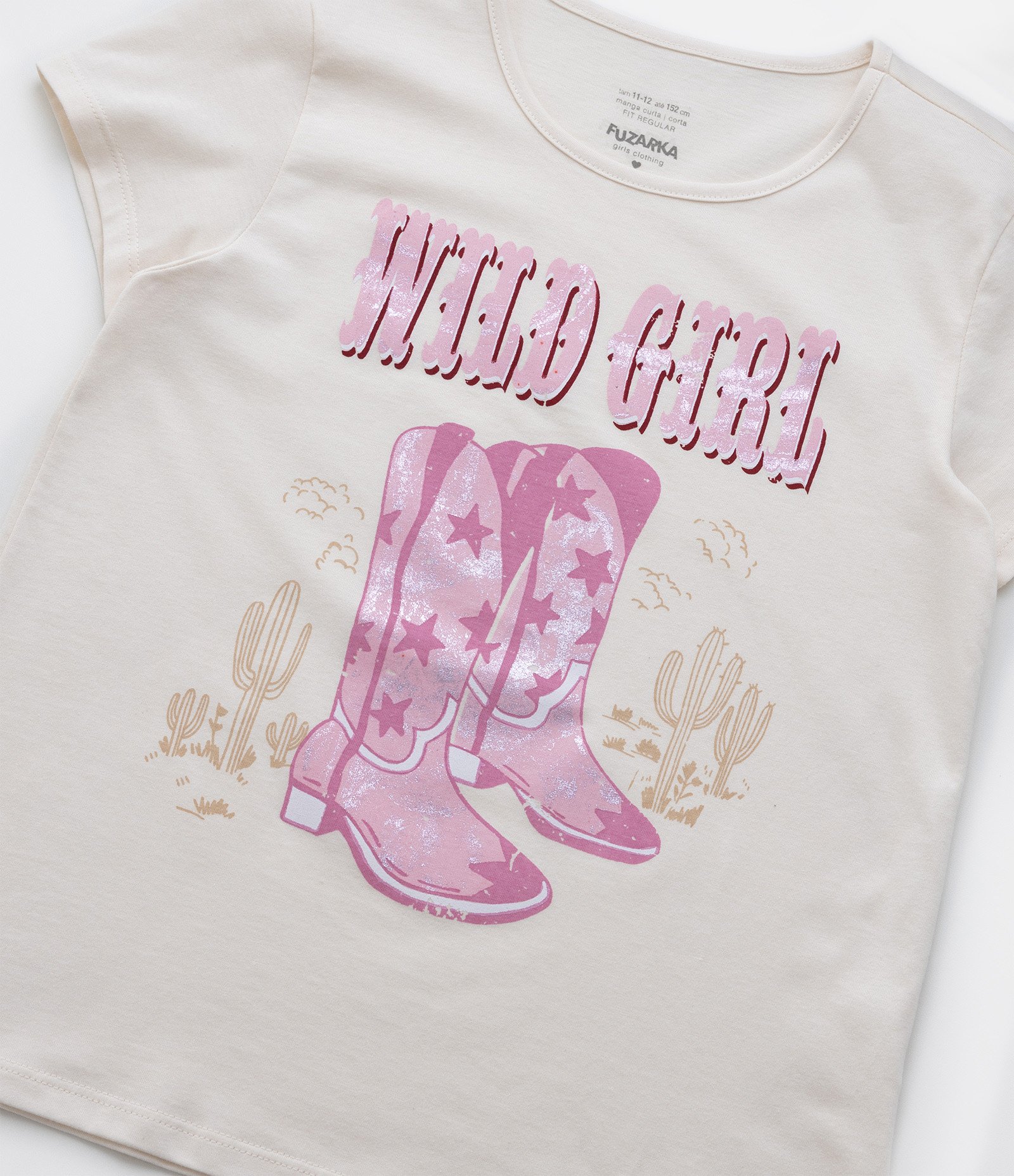 Camiseta Infantil com Estampa Bota Cowboy - Tam 5 a 14 Anos Off White 4