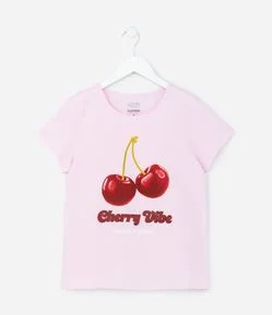 Camiseta Infantil com Estampa Cerejinhas - Tam 5 a 14 Anos
