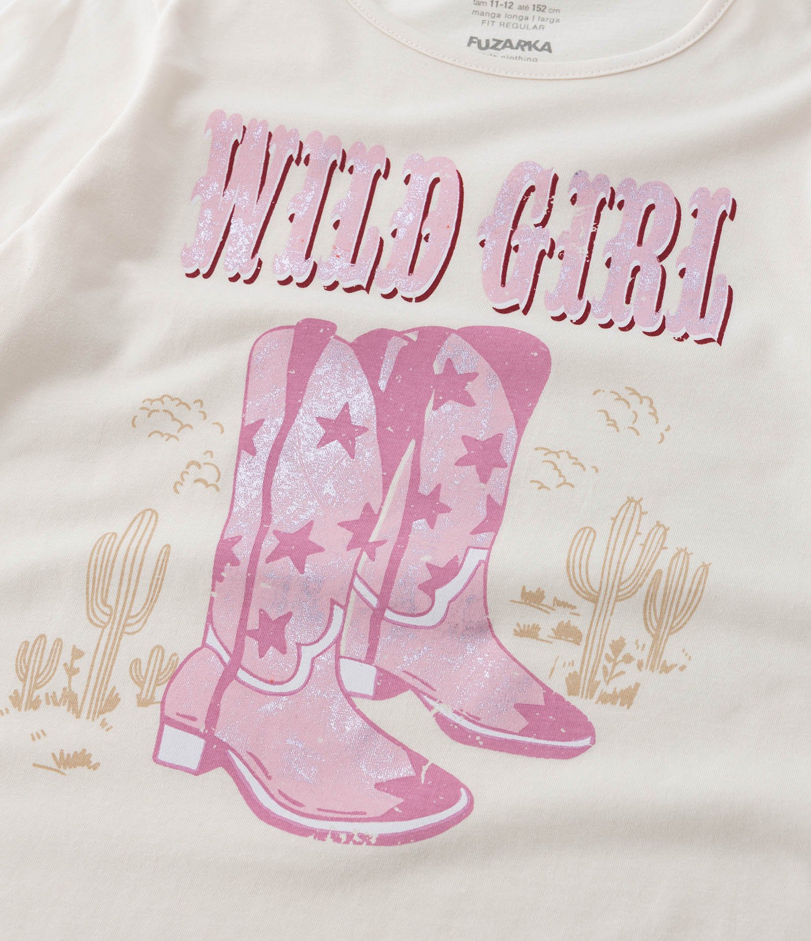 Camiseta Infantil com Estampa Bota Cowboy - Tam 5 a 14 Anos Off White 4