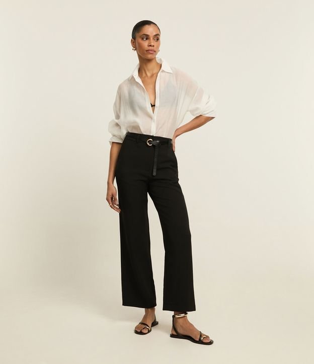 Calça Reta em Alfaiataria com Ganchinho no Cós