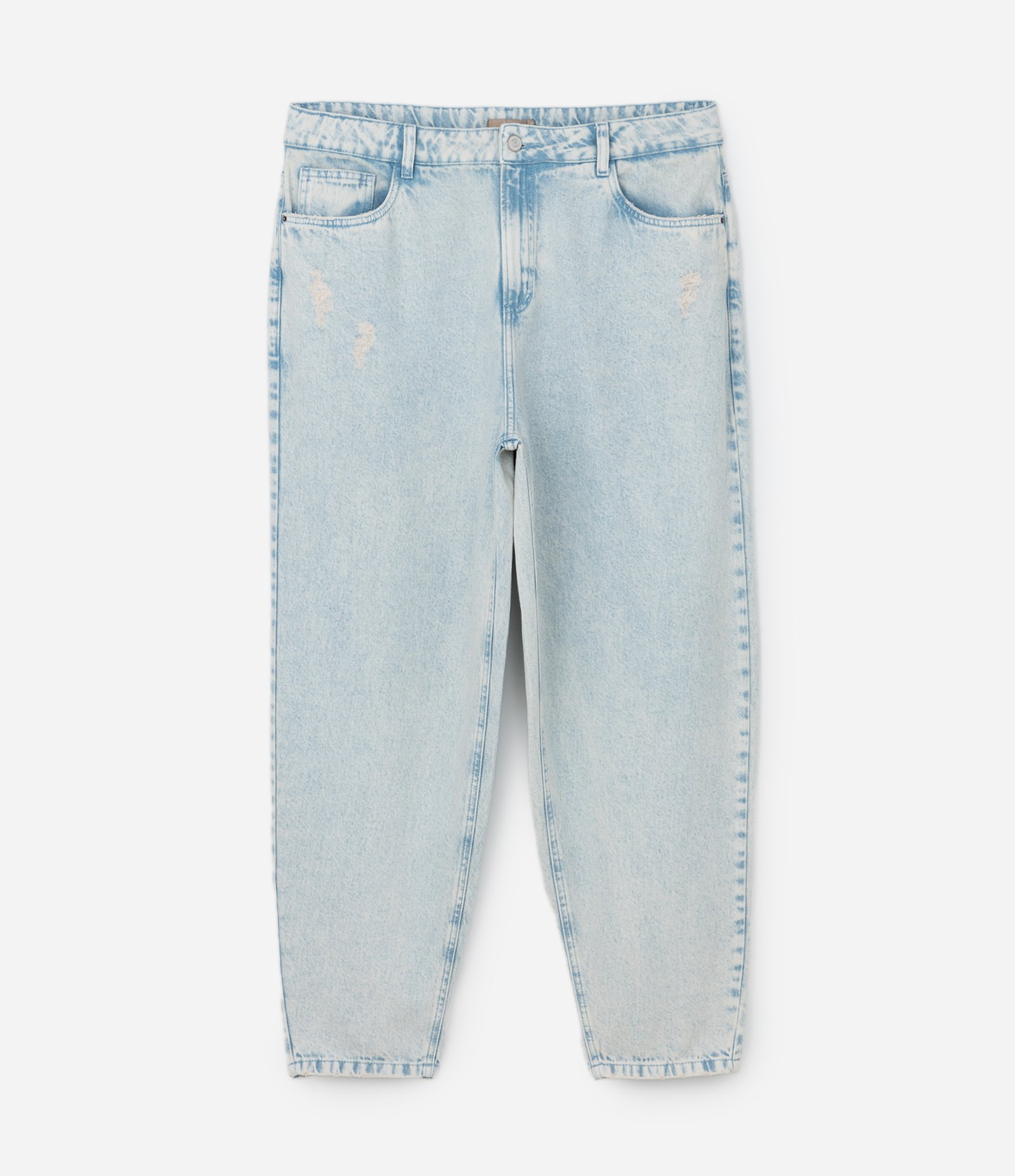 Calça Mom em Jeans Delavê com Puídos Curve & Plus Size Azul Claro 6