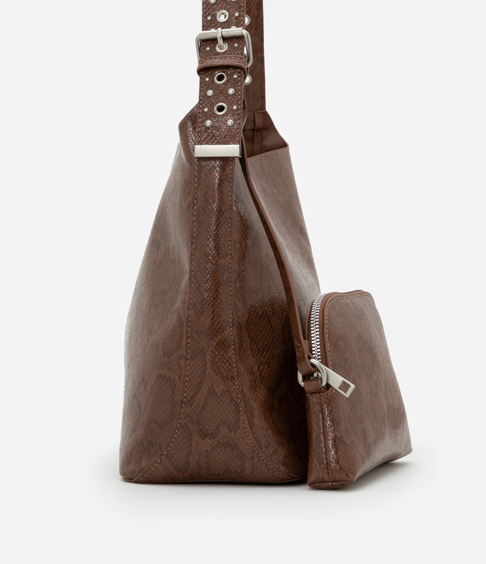 Bolsa Grande em PU com Carteirinha e Estampa Cobra Marrom 2