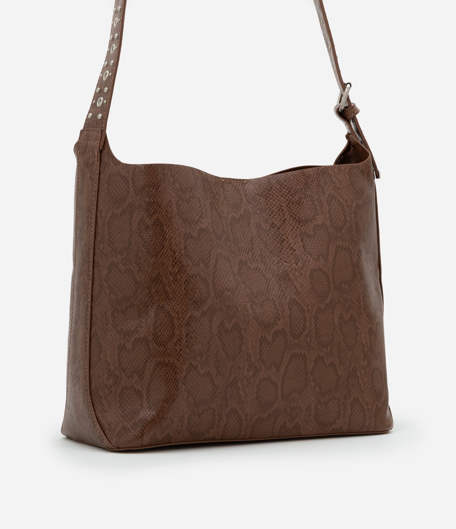 Bolsa Grande em PU com Carteirinha e Estampa Cobra Marrom 3